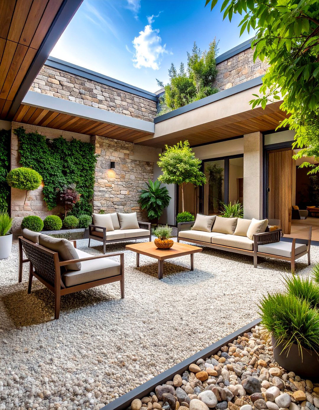 Crushed Stone Courtyard Garden - 25 Stone Garden Ideas