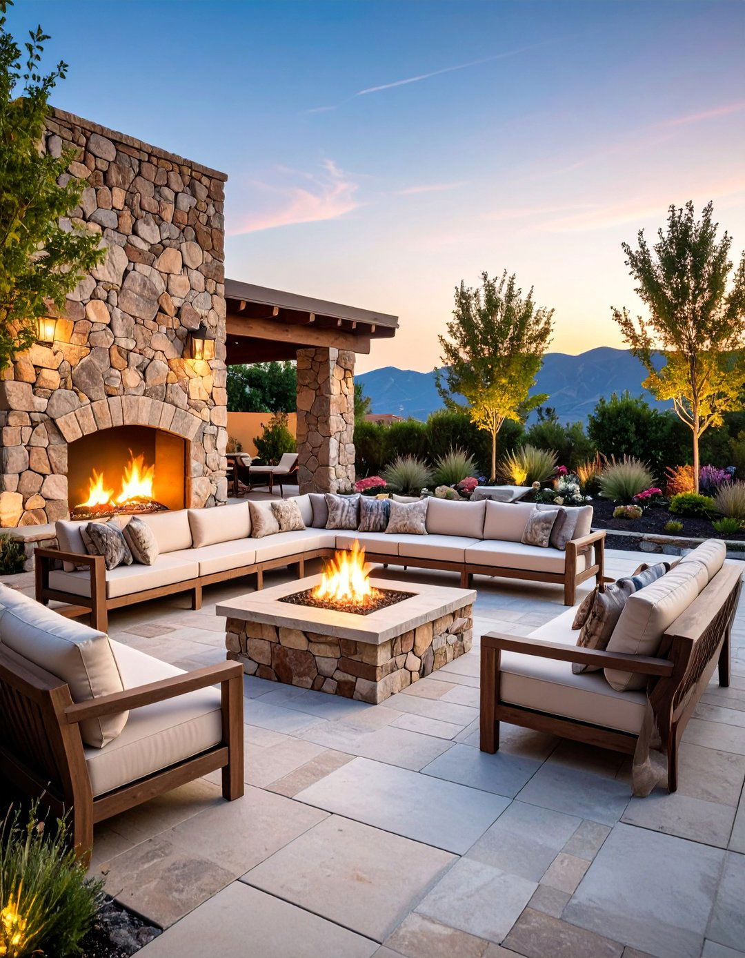 Crushed Stone Patio with Integrated Seating - 25 Rock Landscaping Ideas