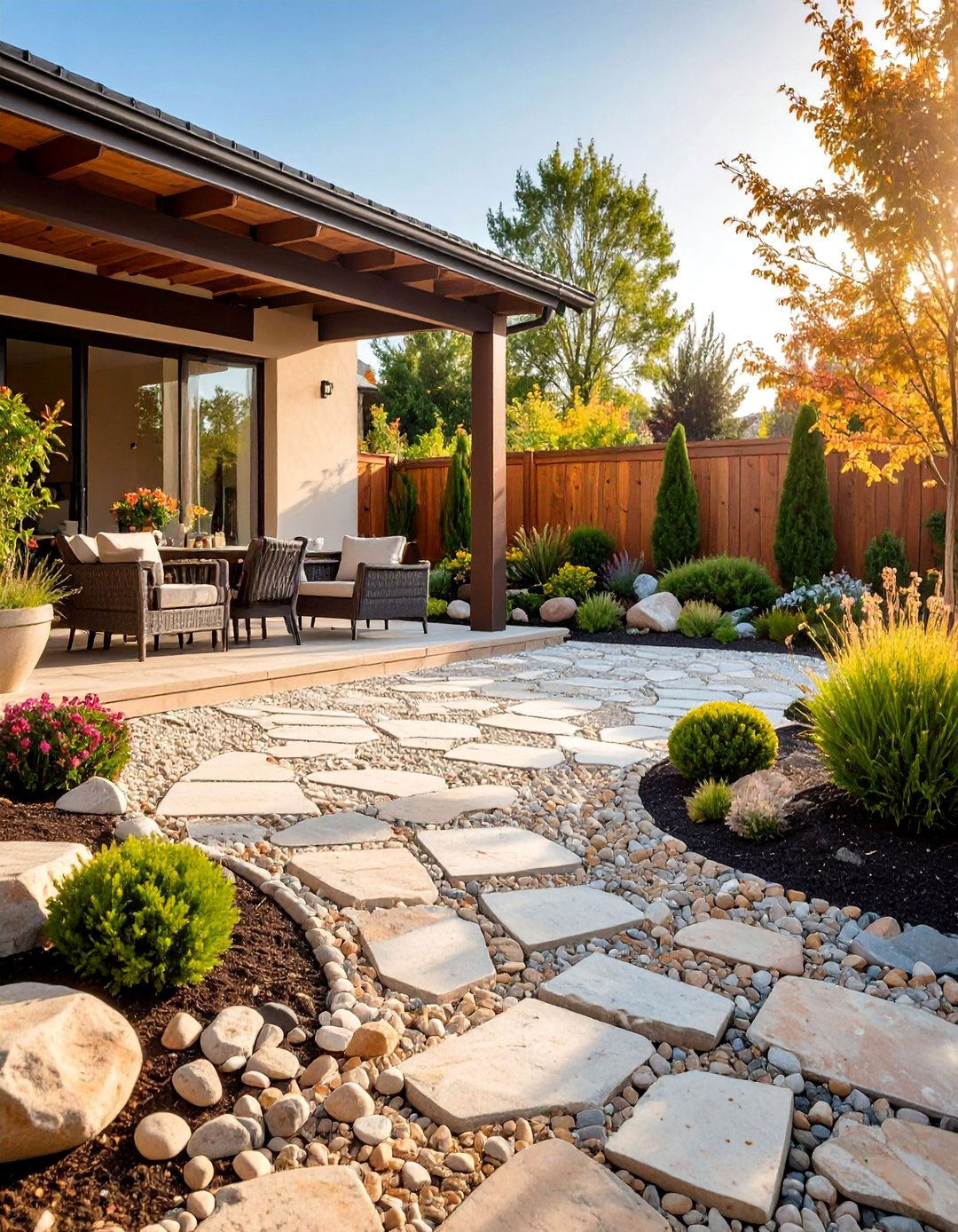 Crushed Stone Patio with Permeable Landscape Integration - 25 Patio Flooring Ideas