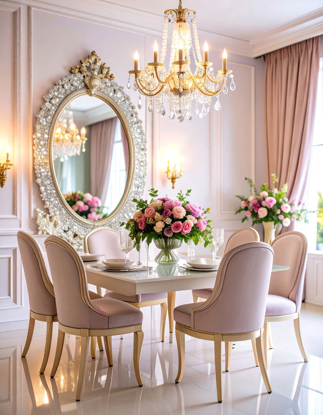 Crystal Accented Mirror with Sparkle Elements - 25 Dining Room Mirror Ideas
