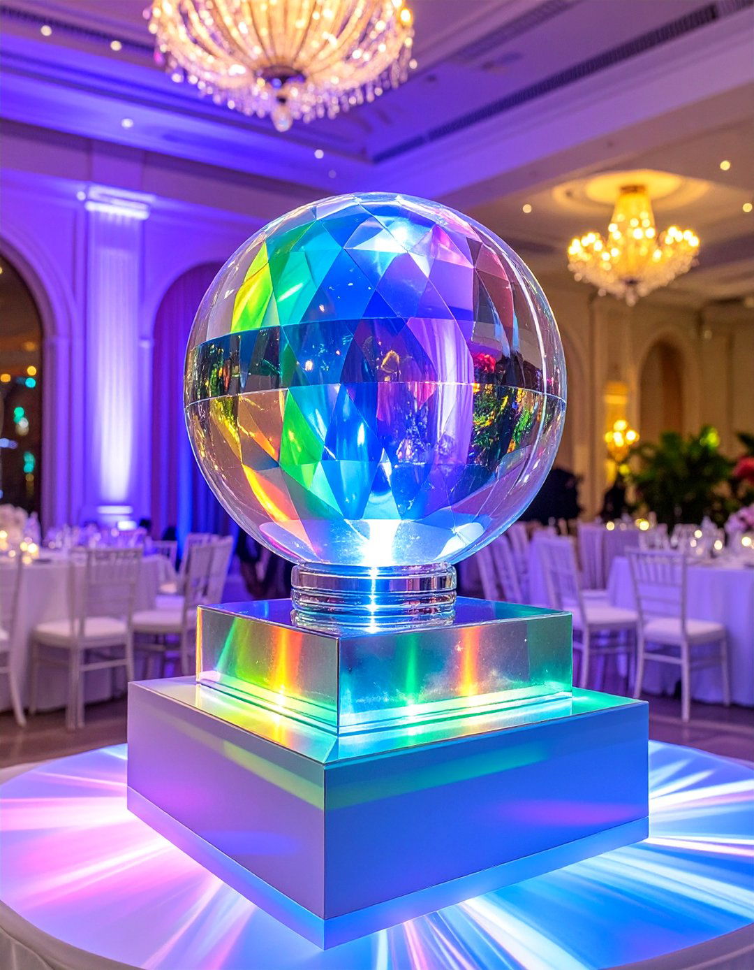 Crystal Ball on Illuminated Pedestal - 25 Tall Wedding Centerpiece Ideas