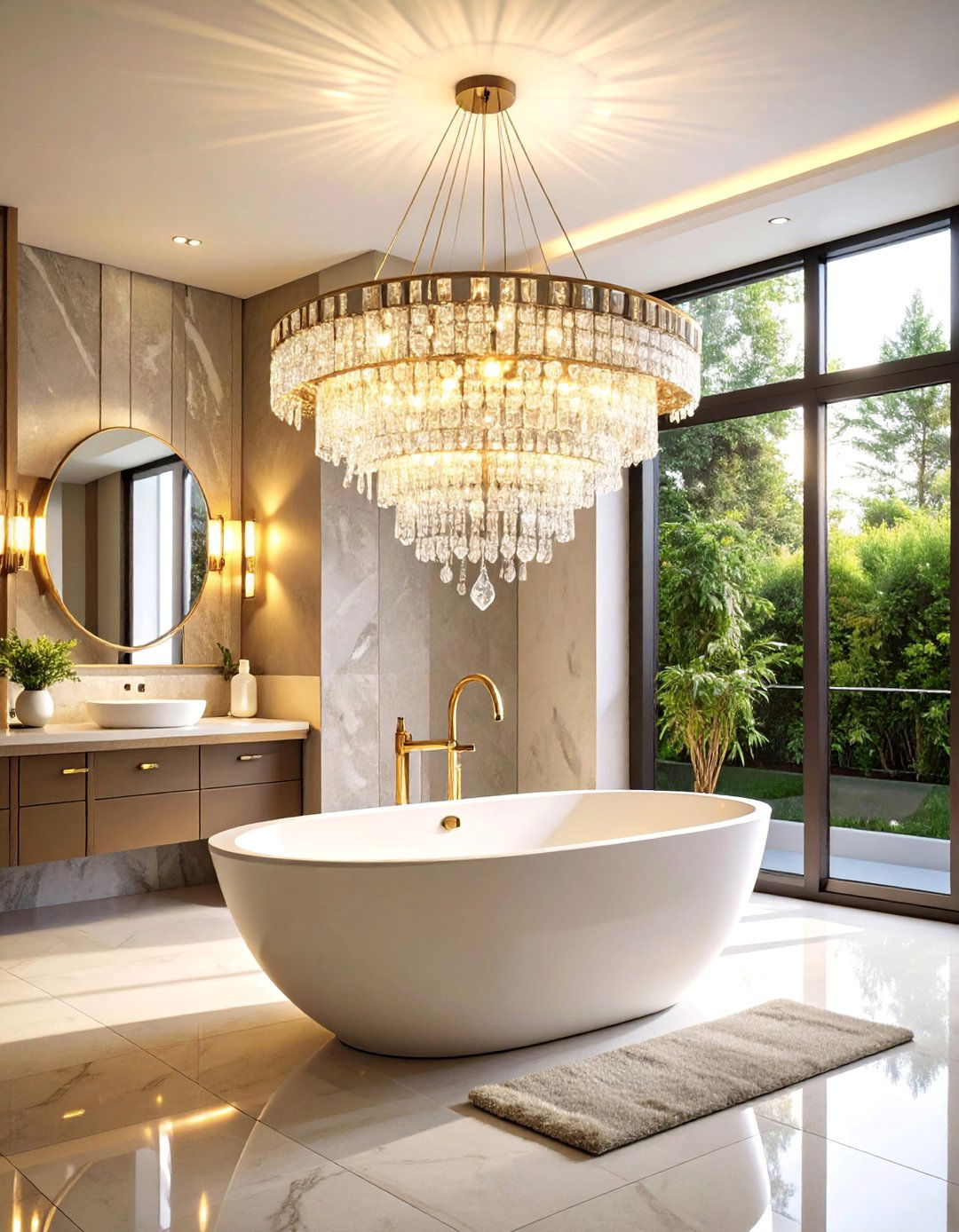 Crystal Chandelier Luxury Statement Piece - 25 Bathroom Lighting Ideas
