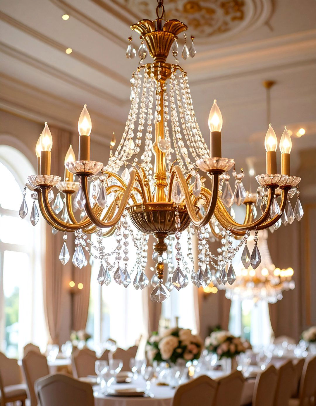 Crystal Chandelier with Extended Drop Height - 25 Vaulted Ceiling Lighting Ideas