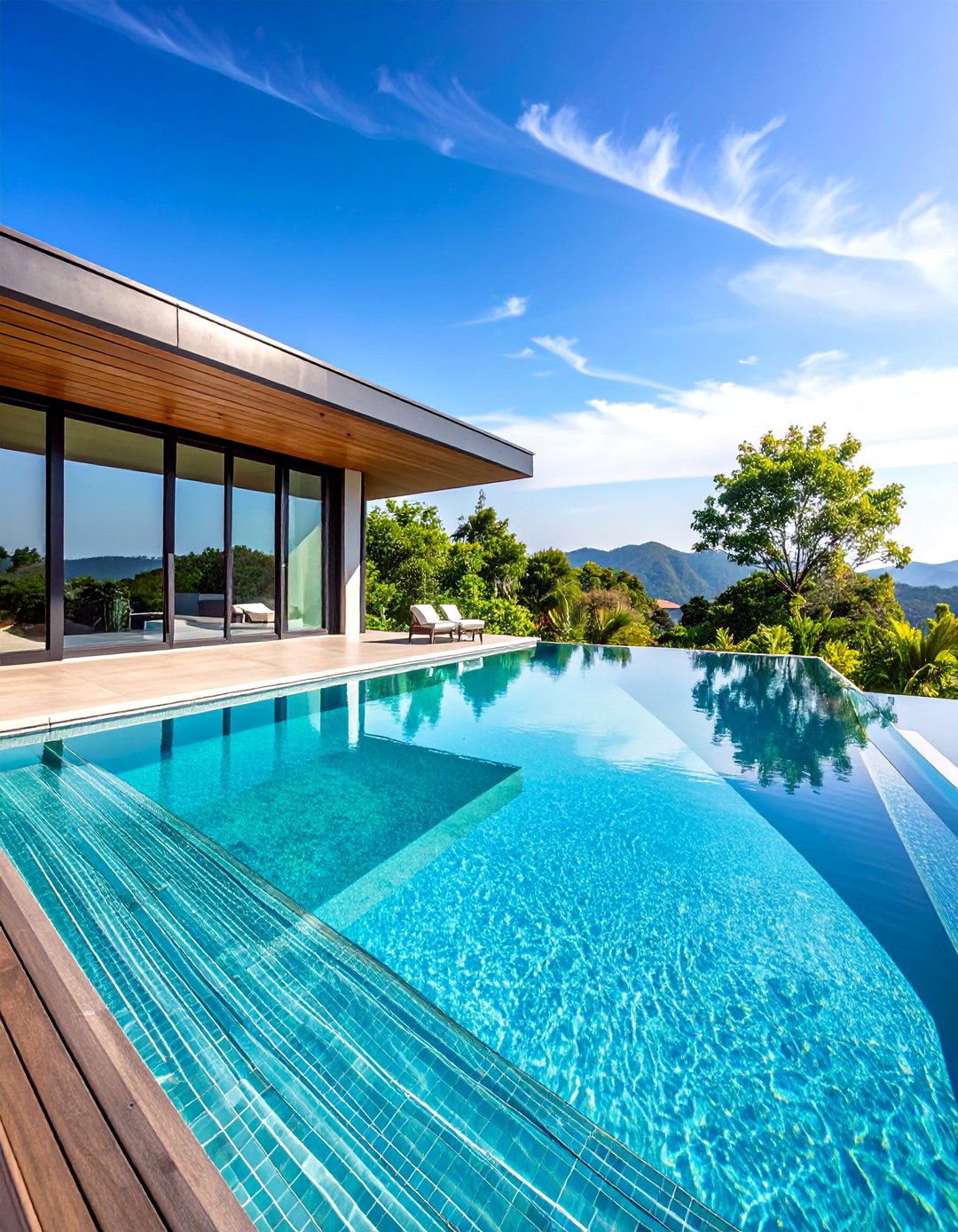 Crystal Clear Glass Minimalist Waterline - 25 Waterline Pool Tile Ideas
