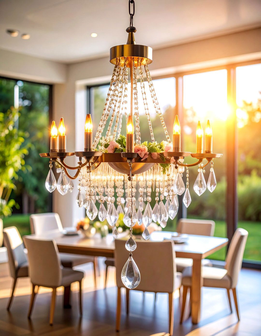 Crystal Drop Pendant with Contemporary Mounting - 25 Small Dining Room Lighting Ideas