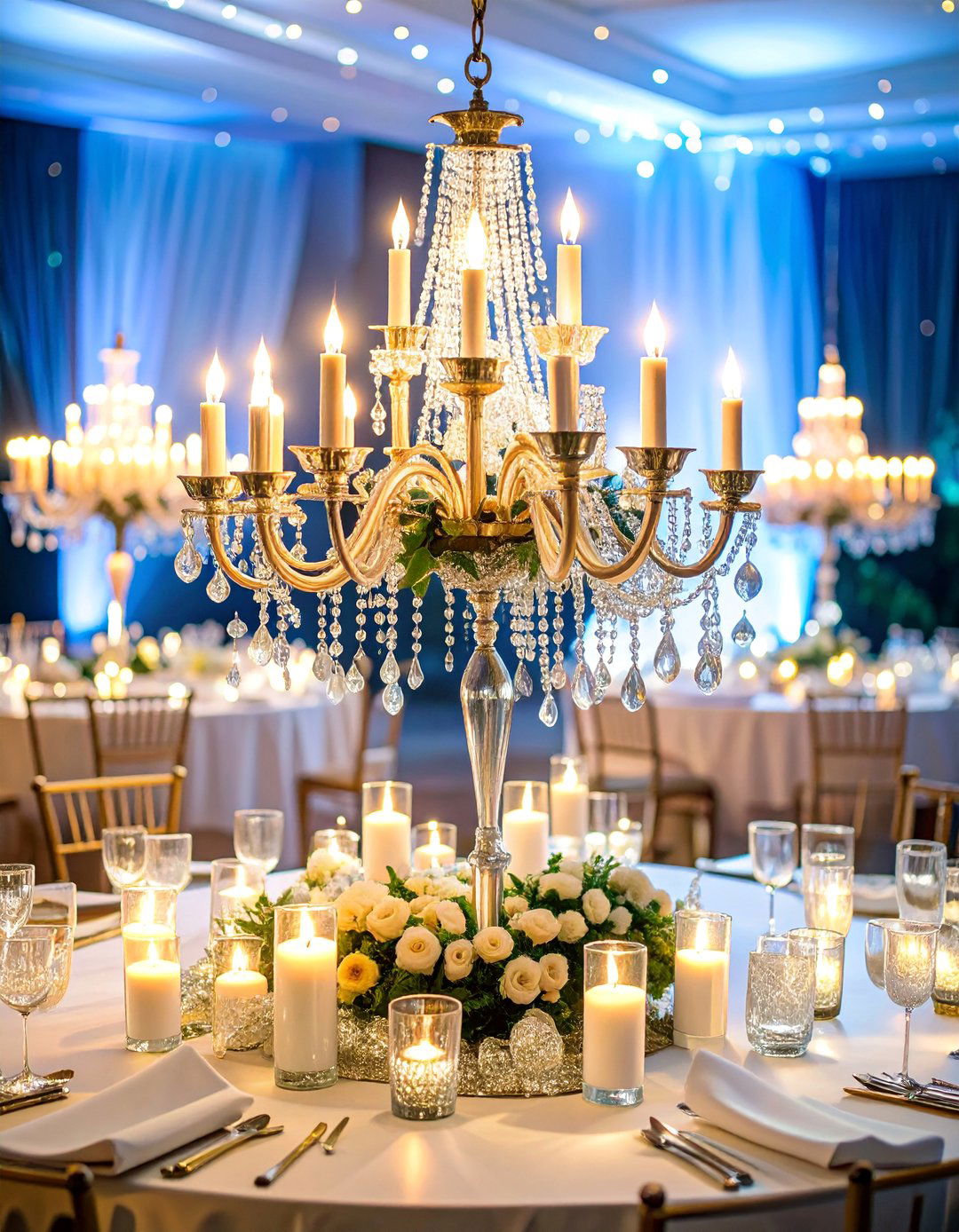 Crystal Glamour Chandelier Centerpiece - 25 Wedding Centerpiece Ideas