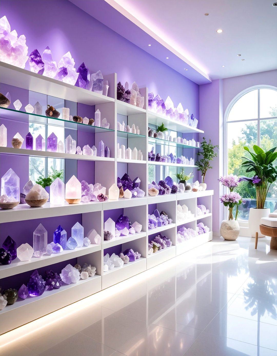Crystal Healing Esthetician Room with Gemstone Displays - 25 Esthetician Room Ideas