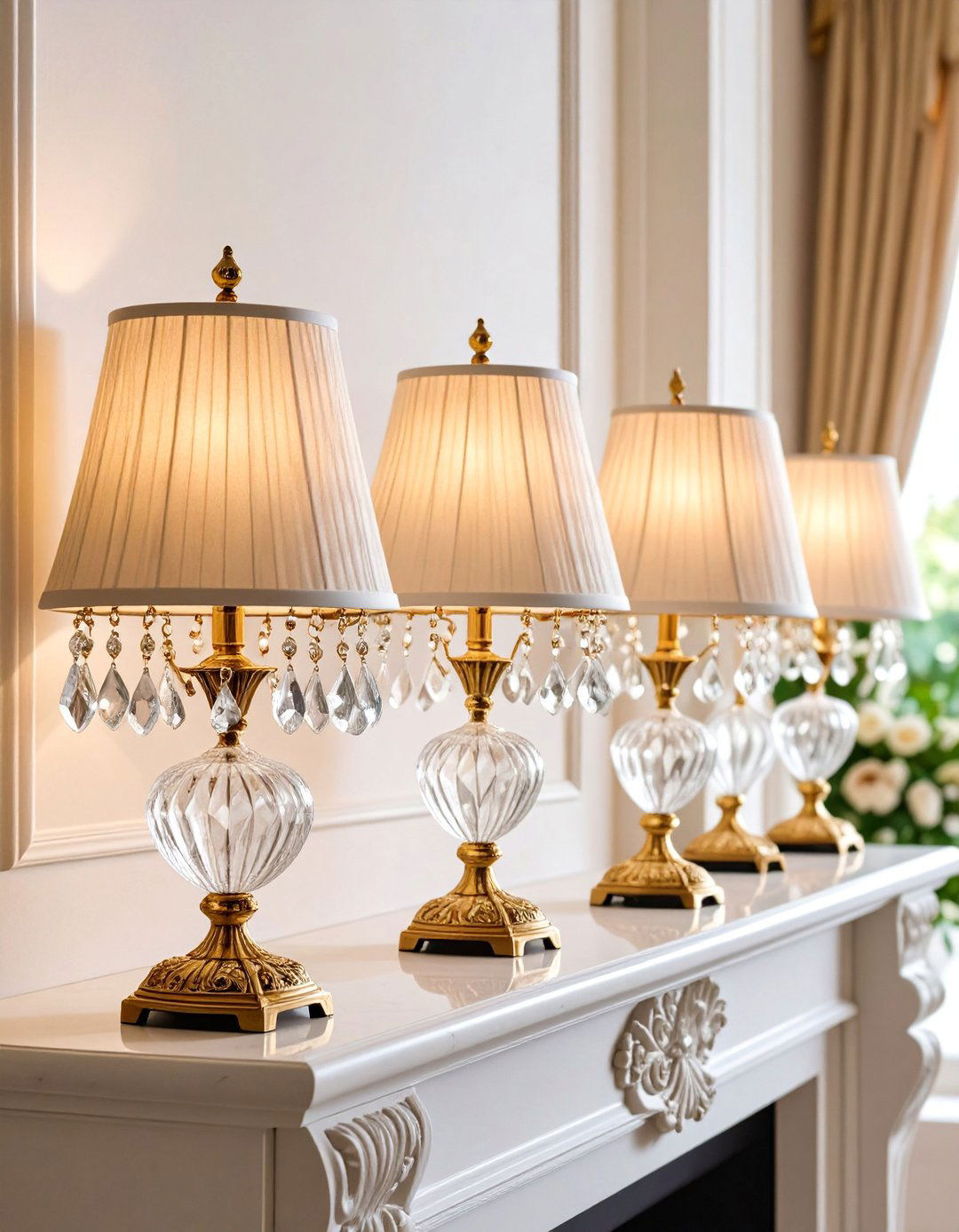 Crystal Table Lamp Pairs with Formal Elegance - 25 Fireplace Mantel Lighting Ideas