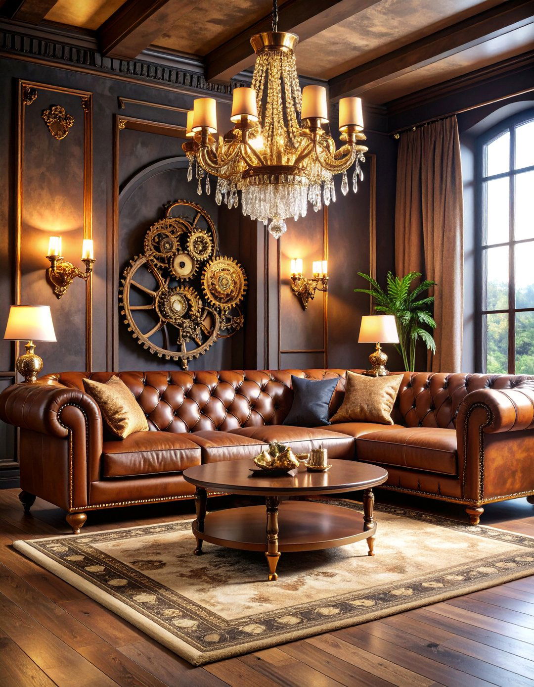 Crystal and Brass Elegance Living Room - 25 Steampunk Living Room Ideas