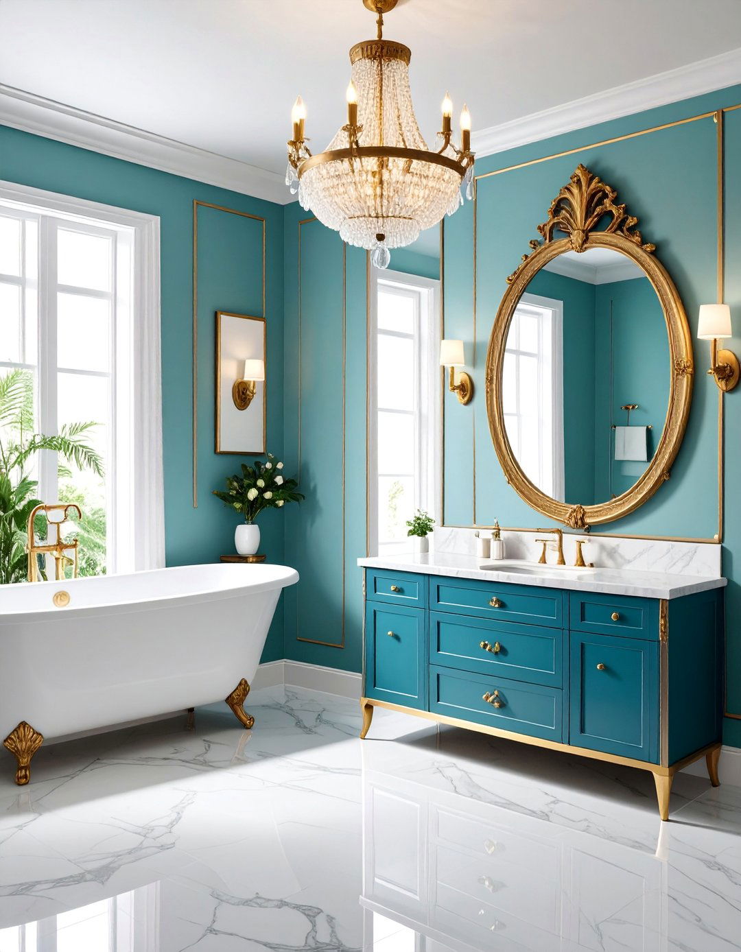 Crystal and Brass Powder Room - 25 Glam Interior Design Ideas