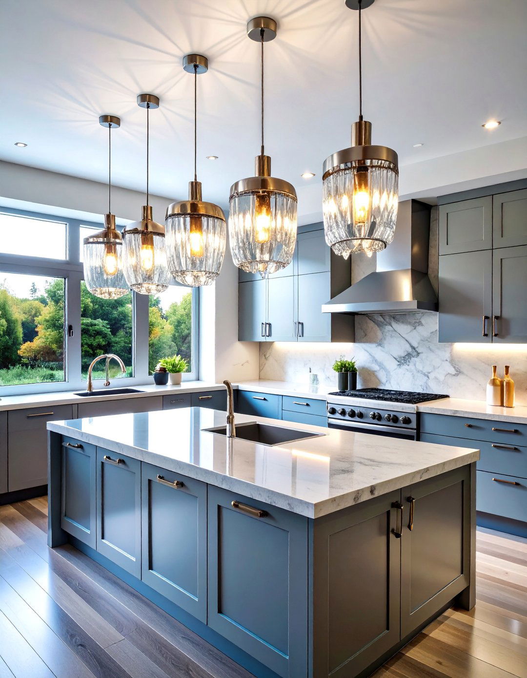 Crystal and Glass Pendant Elegance - 25 Kitchen Lighting Ideas