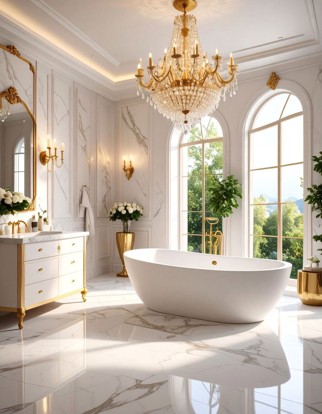 Crystal and Marble Master Bathroom - 25 Glam Interior Design Ideas