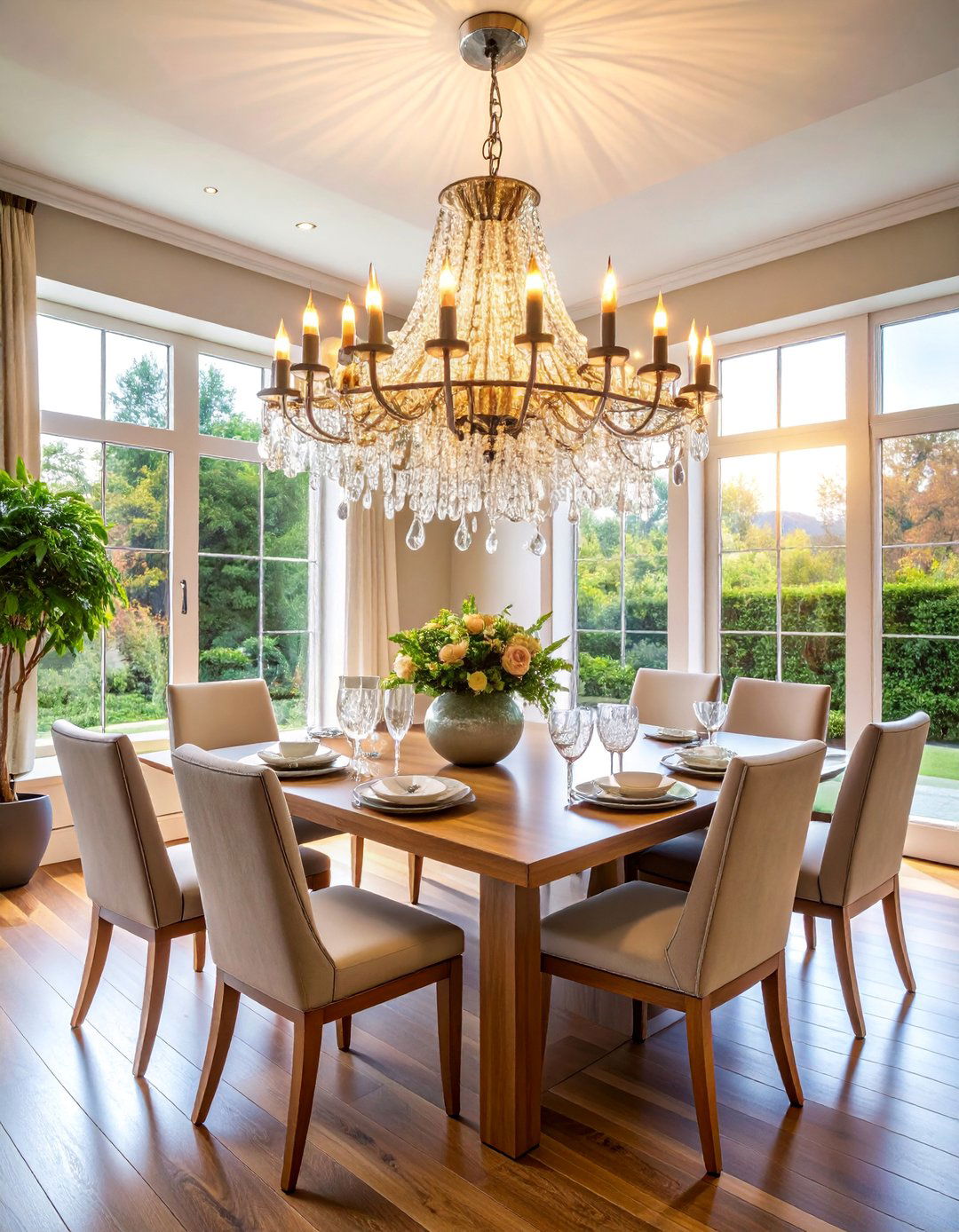 Crystal and Metal Chandelier Combination - 25 Transitional Dining Room Ideas