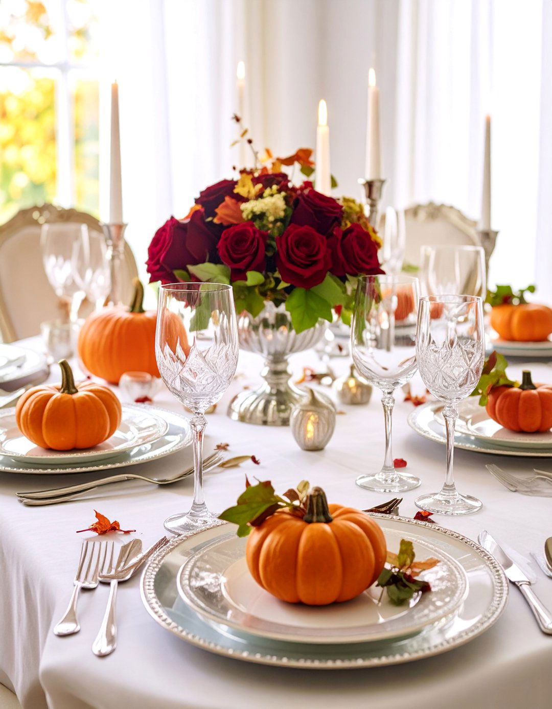 Crystal and Silver Formal Autumn Elegance - 25 Fall Table Decor Ideas