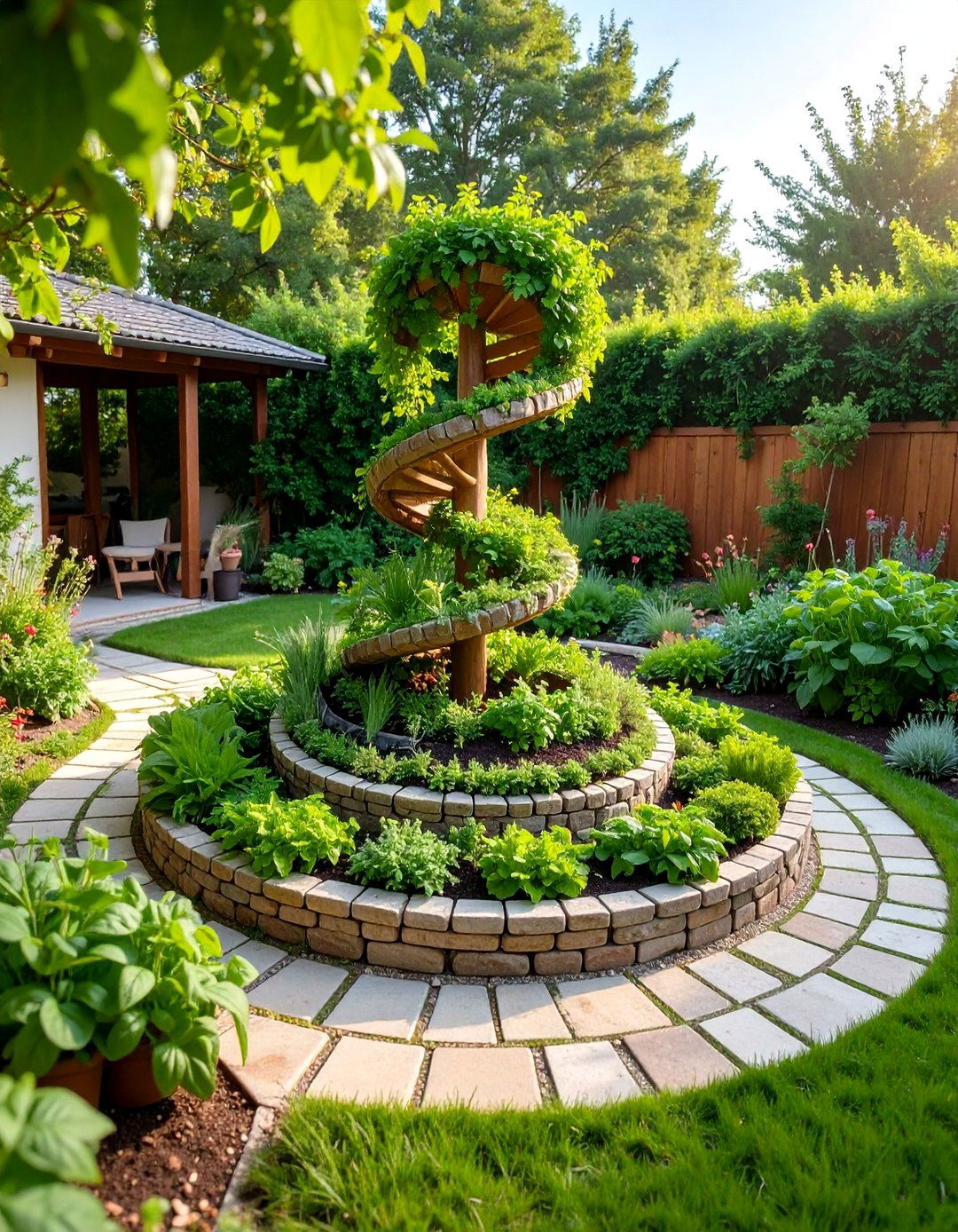 Culinary Herb Spiral Garden with Kitchen Access - 25 Spiral Garden Design Ideas