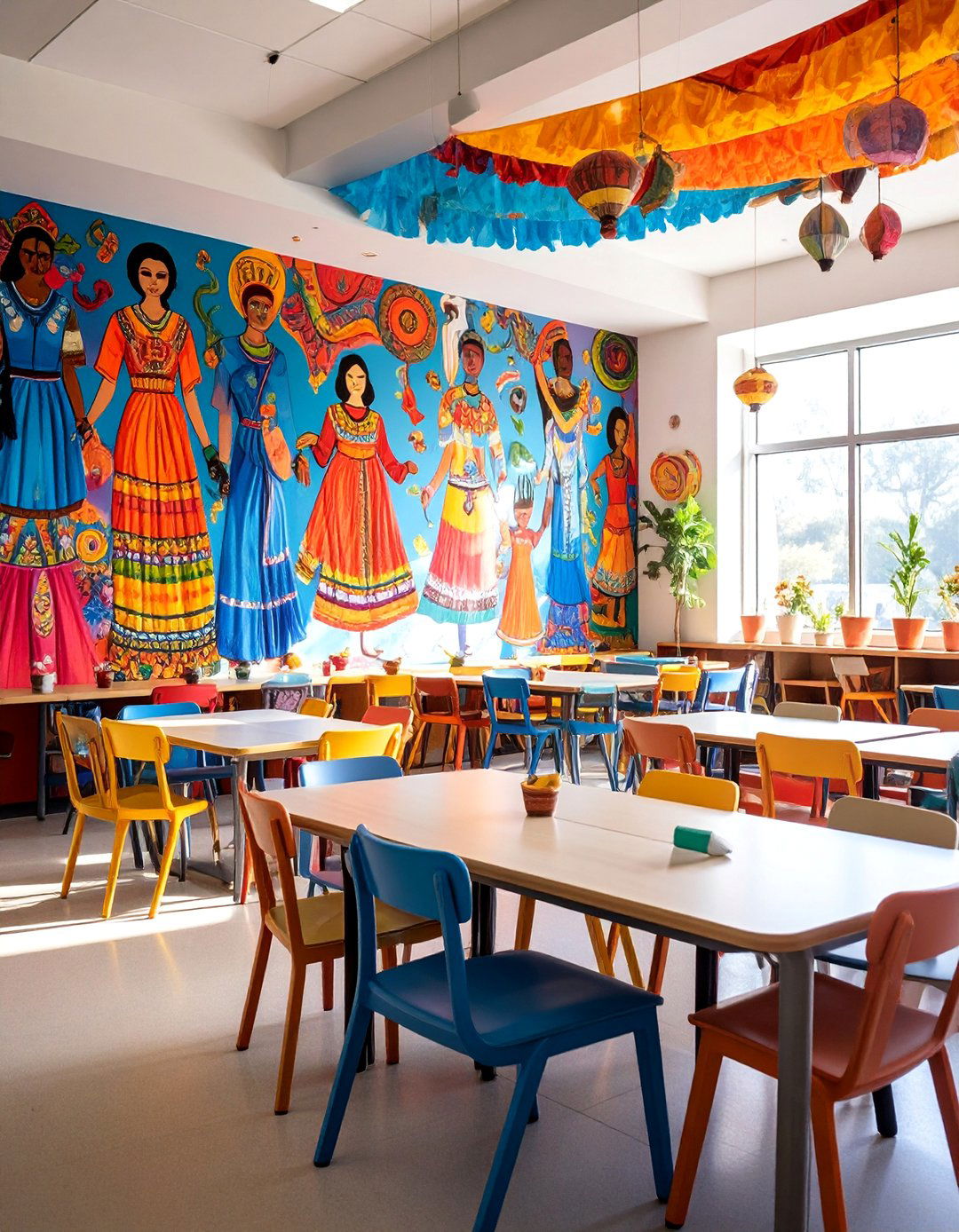 Cultural Diversity Celebration Mural with Global Traditions - 25 School Mural Ideas