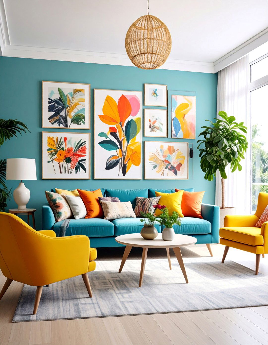 Curated Gallery Wall with Mixed Media Art - 25 living room wall decor ideas