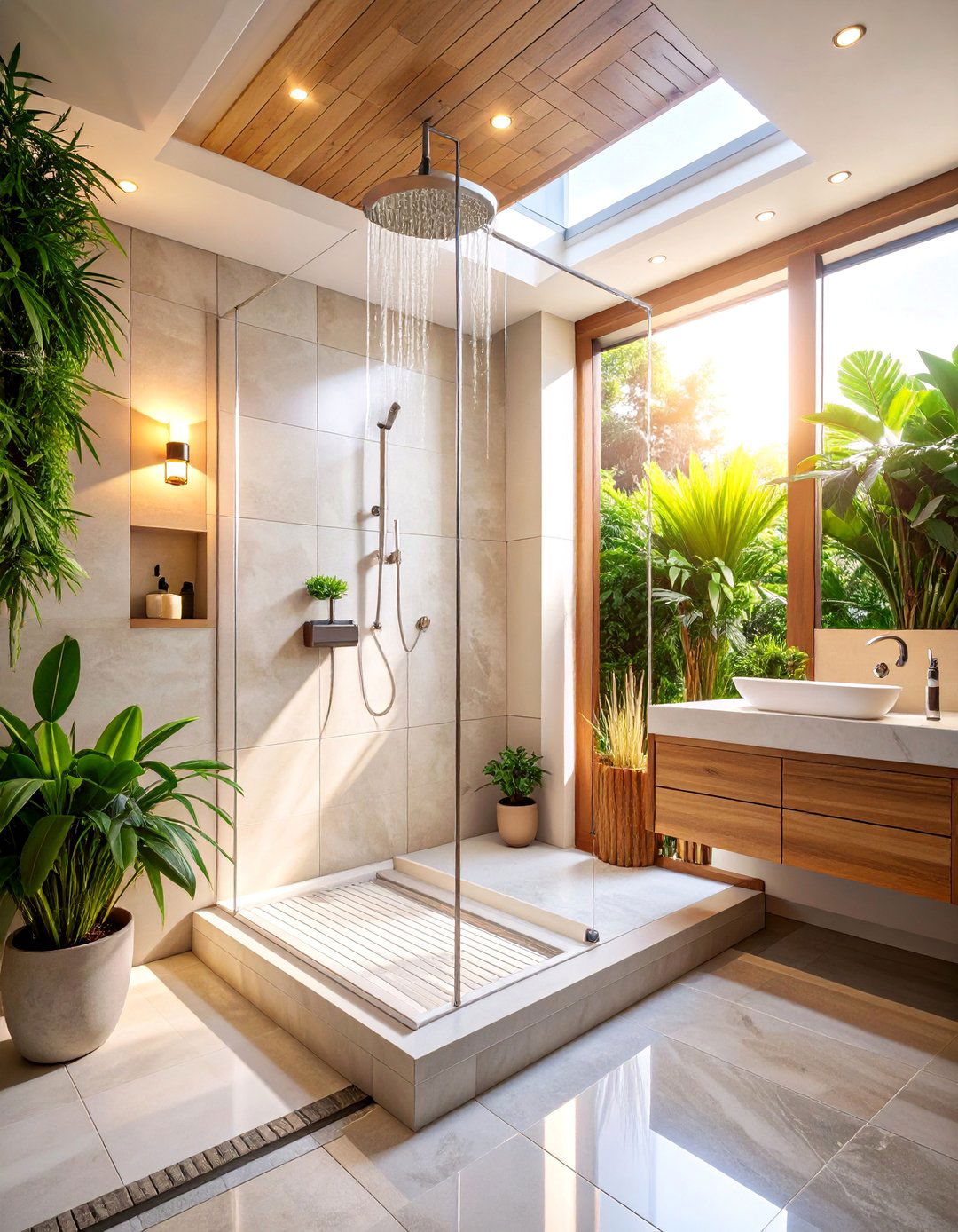 Curbless Walk In Shower with Built In Seating - 25 Handicap Bathroom Ideas