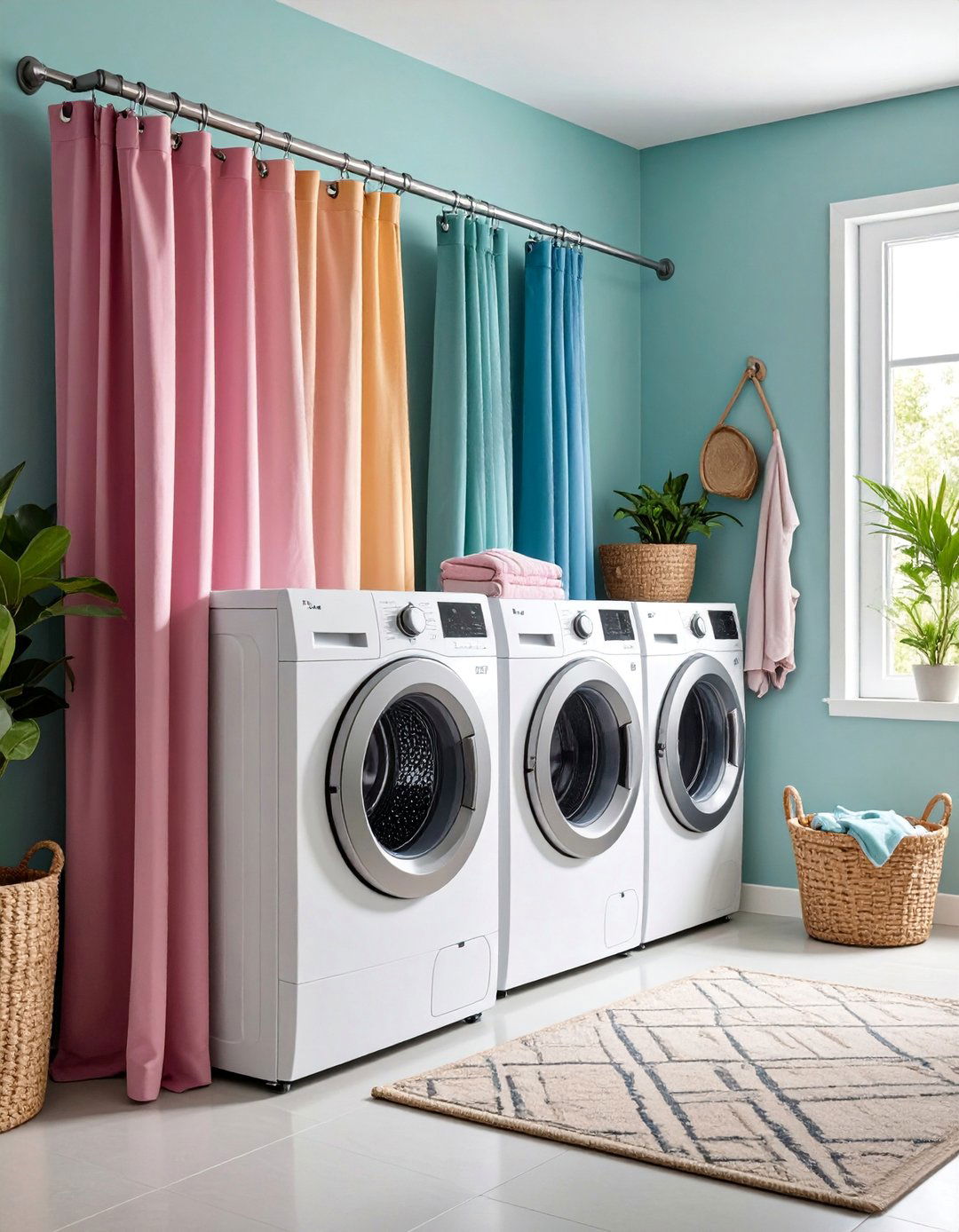 Curtain Panel Door System with Track Mounted Hardware - 25 Laundry Room Door Ideas