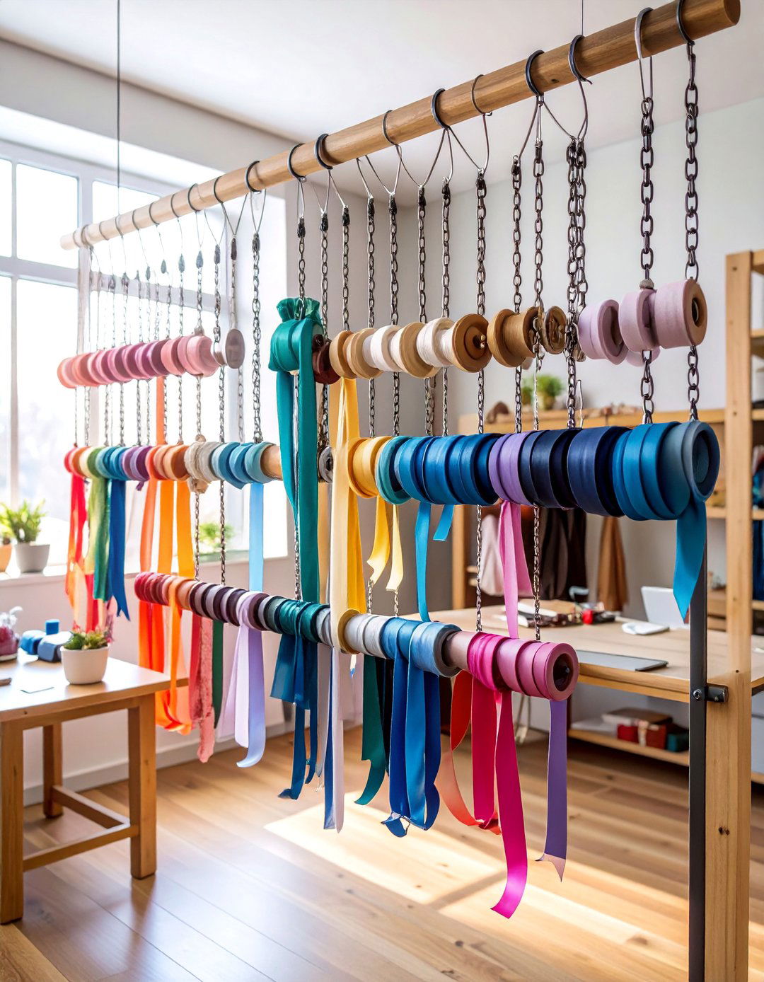 Curtain Rod Hanging Chain System - 25 Ribbon Storage Ideas