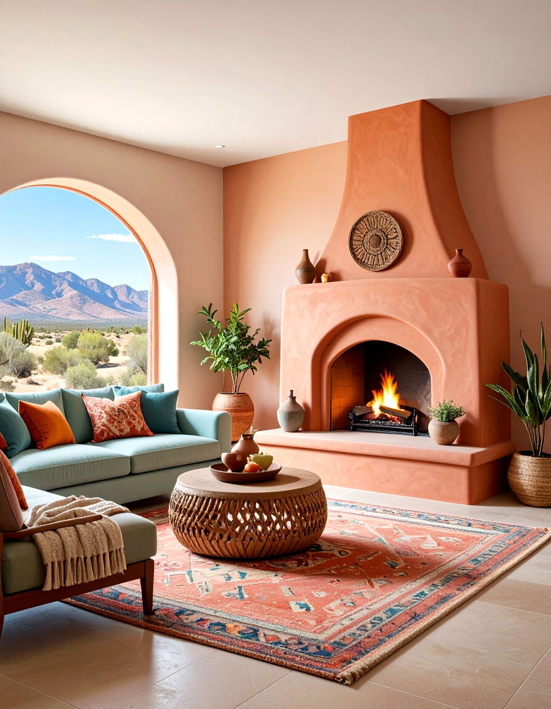 Curved Adobe Style Stucco Fireplace - 25 Stucco Fireplace Ideas