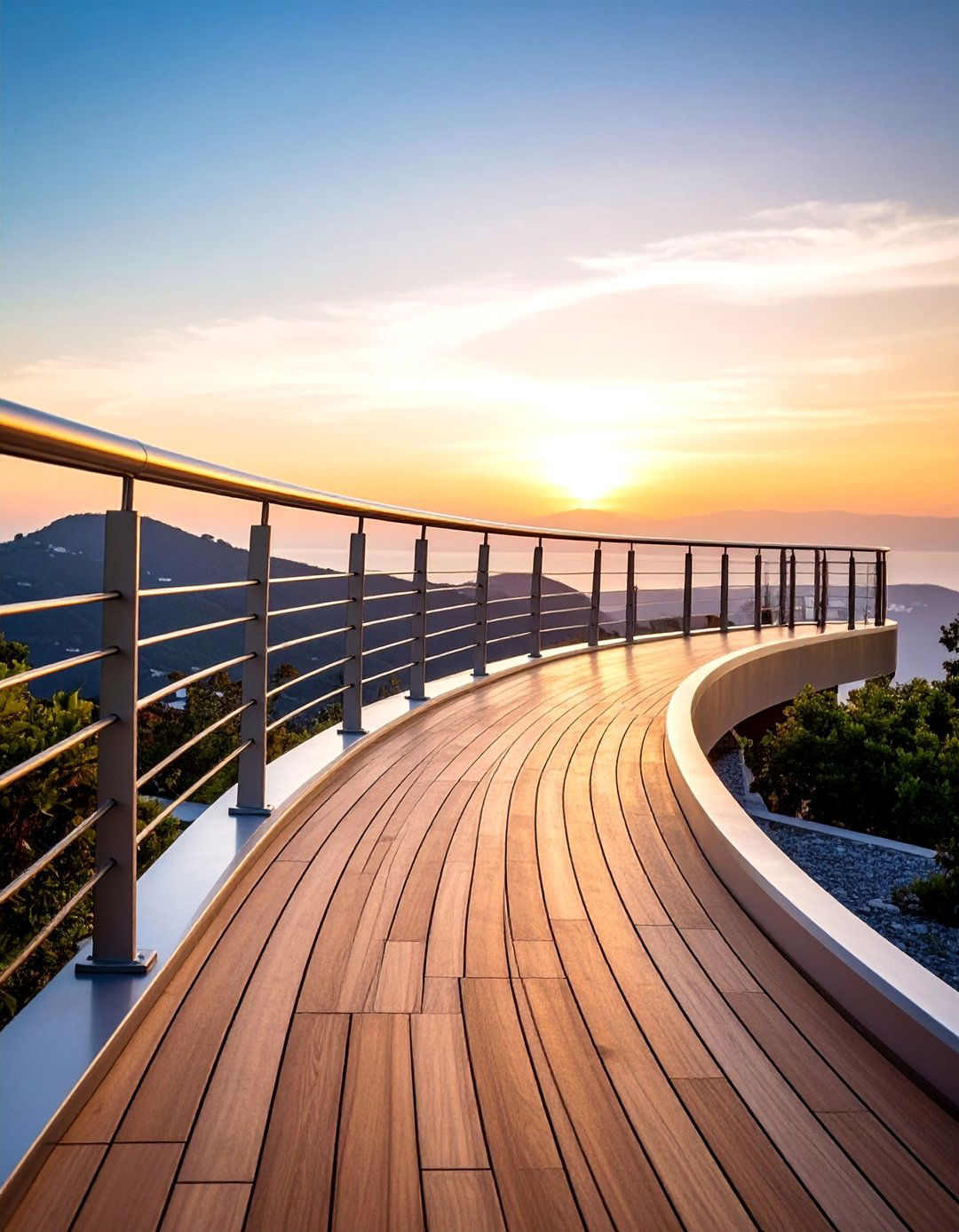 Curved Aluminum Horizontal Design - 25 Horizontal Deck Railing Ideas