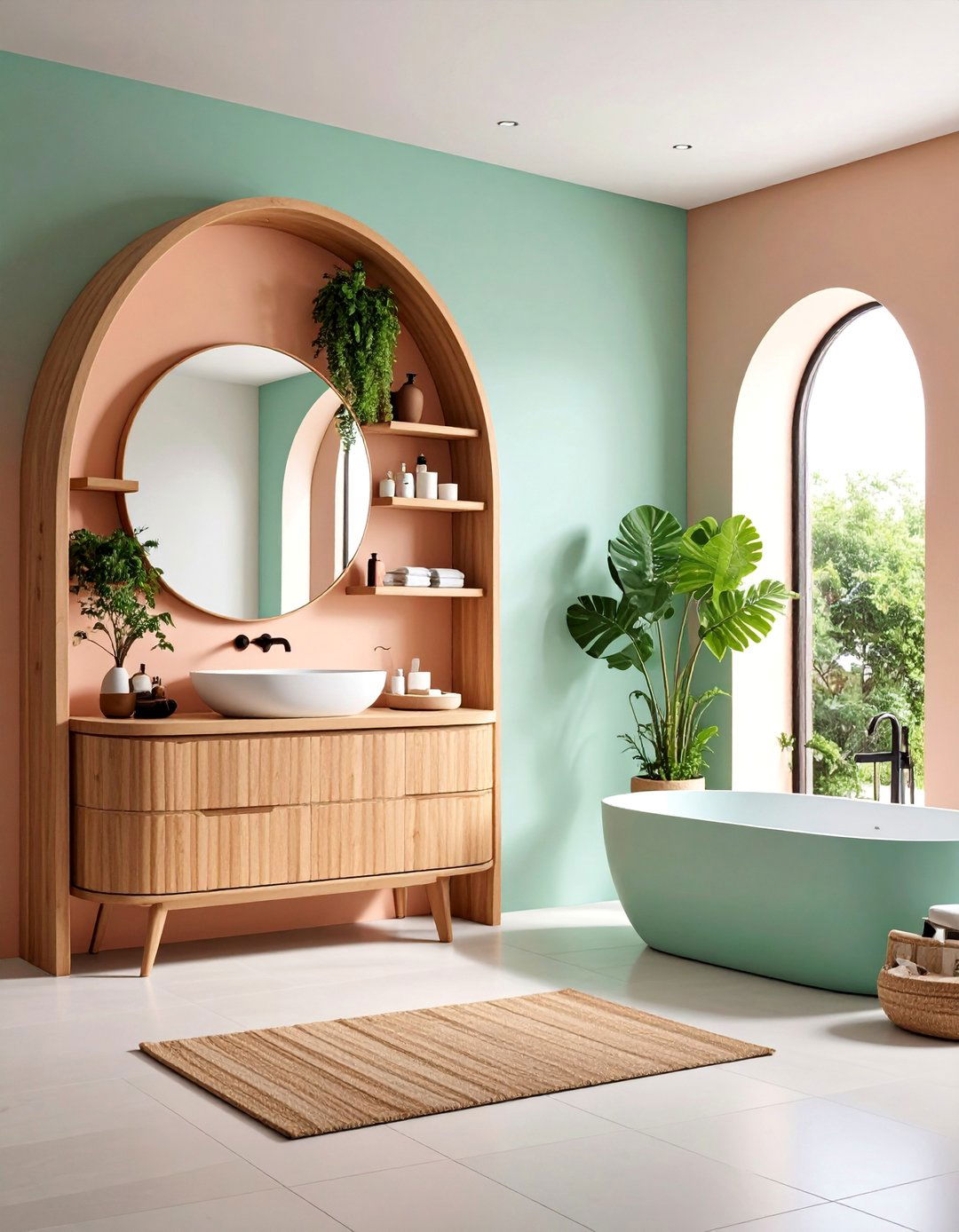 Curved Arch Shelving Design - 25 Over Toilet Storage Ideas