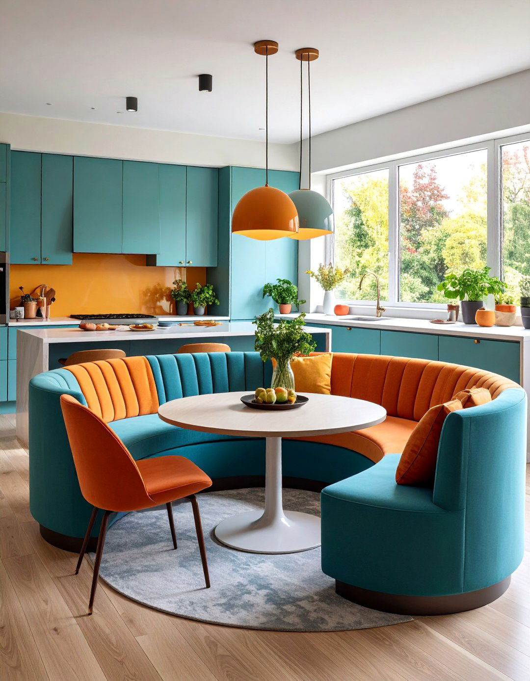 Curved Banquette Seating with Flowing Design - 25 Small Kitchen Table Ideas