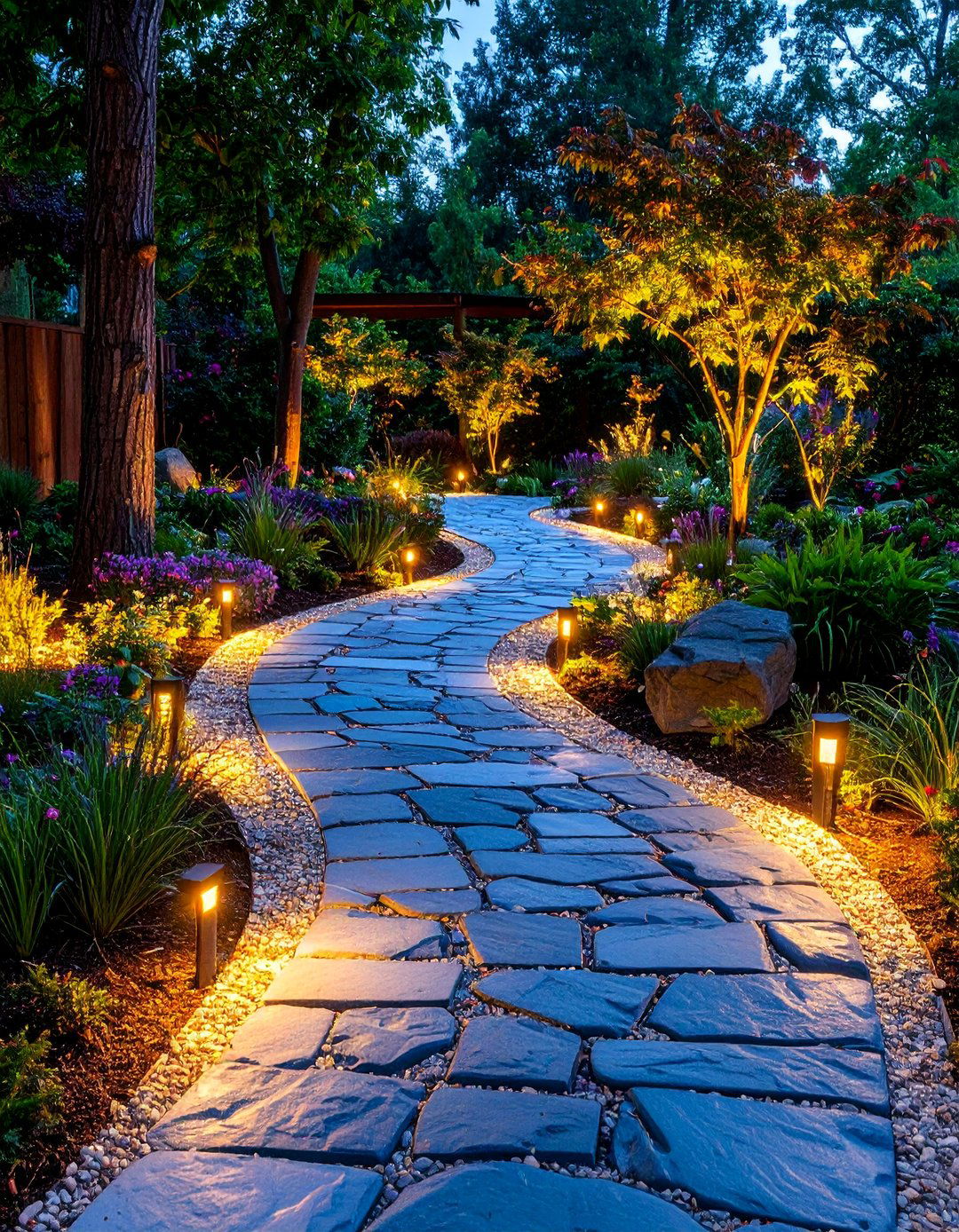 Curved Bluestone Walkway with Outdoor Lighting Features - 25 Bluestone Walkway Ideas