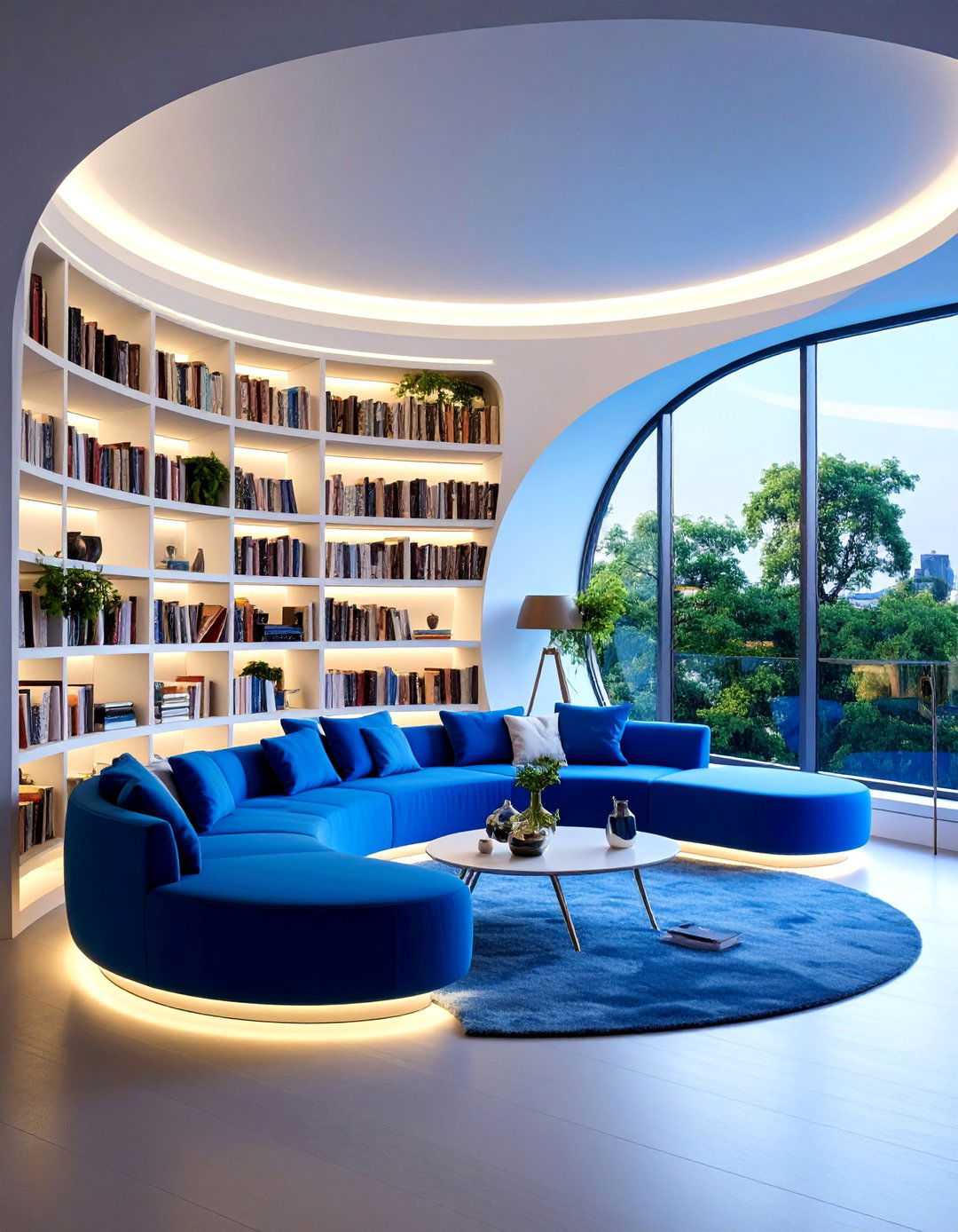 Curved Bookcases Around Circular Window Feature - 25 Bookcases Around Window Design Ideas