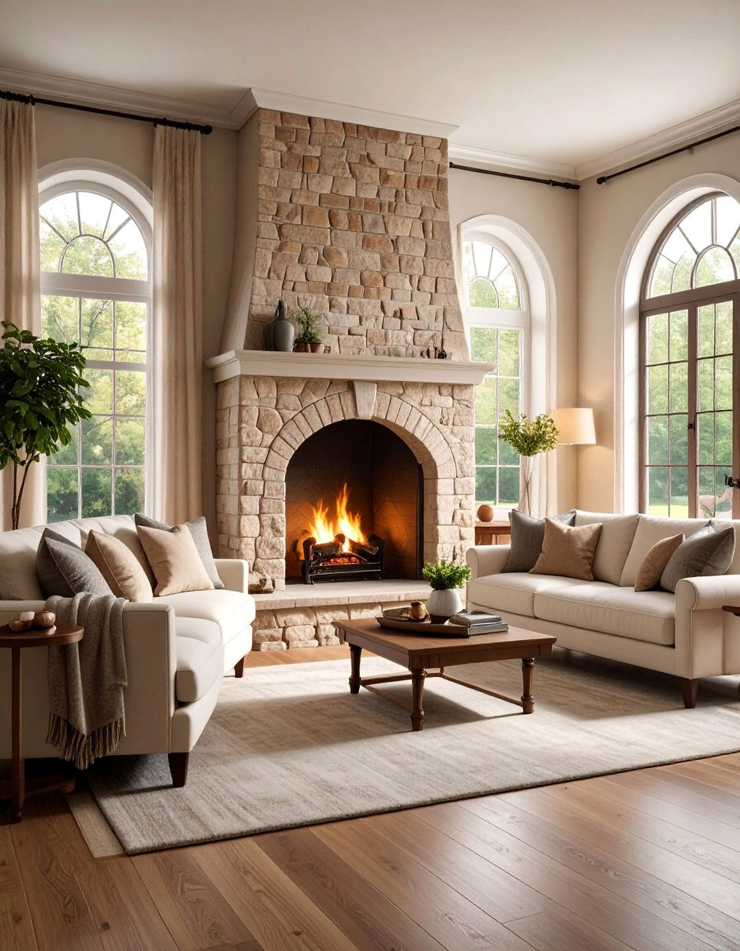 Curved Brick Fireplace with Arched Opening Design - 25 Brick Fireplace Ideas