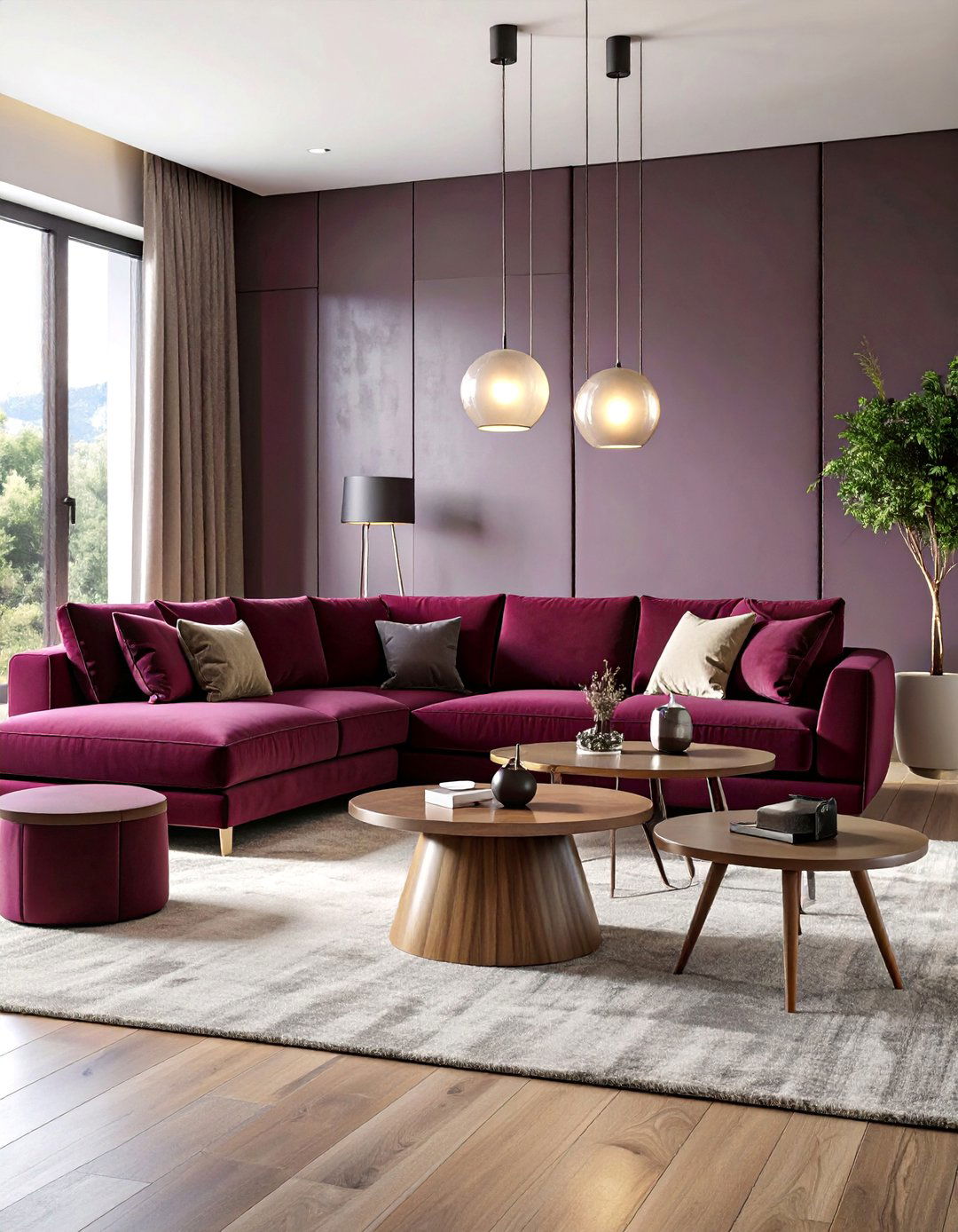 Curved Burgundy Furniture with Organic Shapes - 25 Burgundy Living Room Ideas
