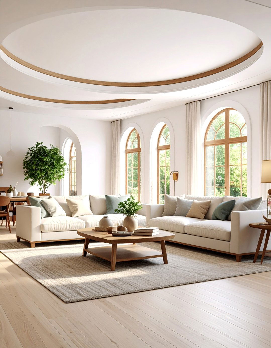 Curved Ceiling Transition with Flowing Lines - 25 Ceiling Trim Ideas