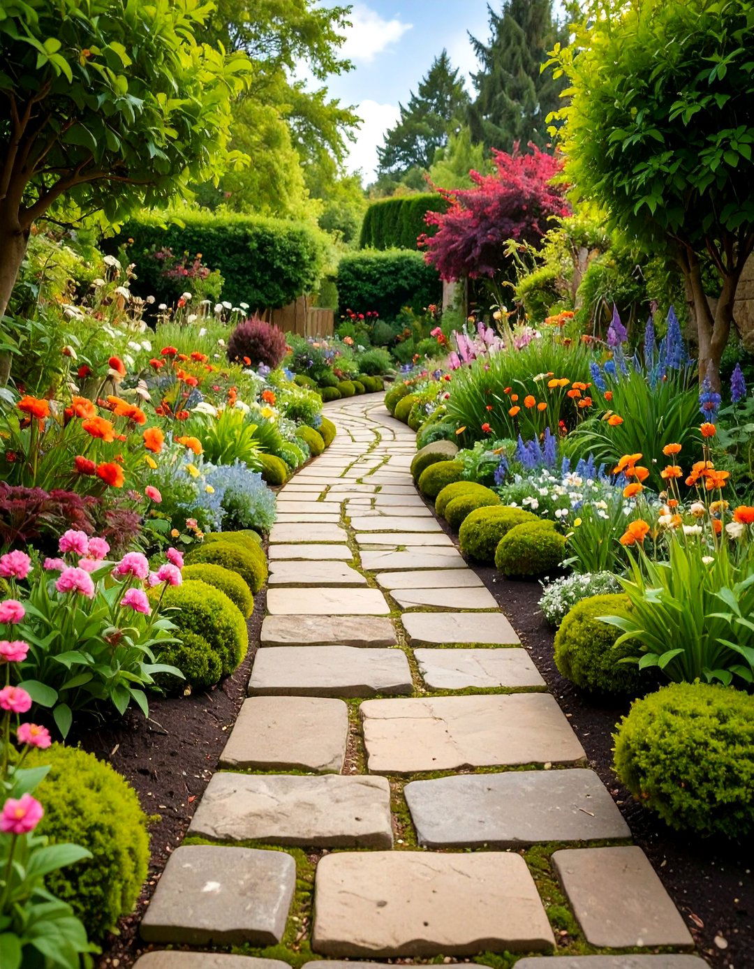 Curved Cobblestone Walkway with Natural Plantings - 25 Cobble Stone Walkway Ideas