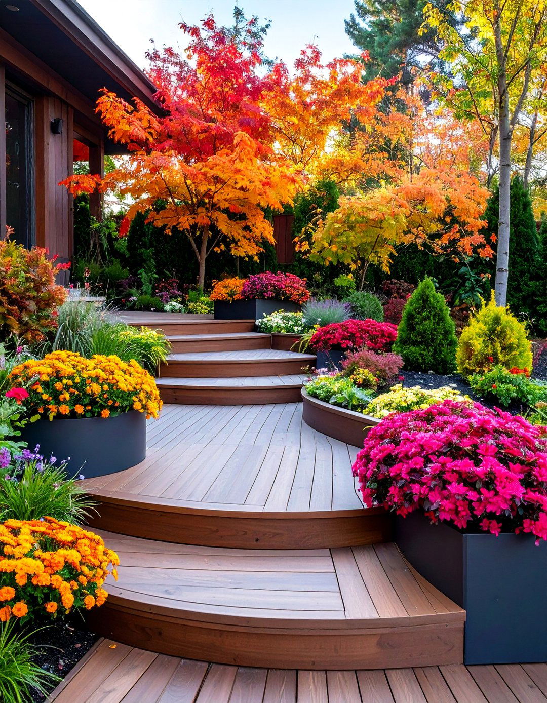 Curved Composite Steps with Integrated Planters - 25 Patio Steps Ideas