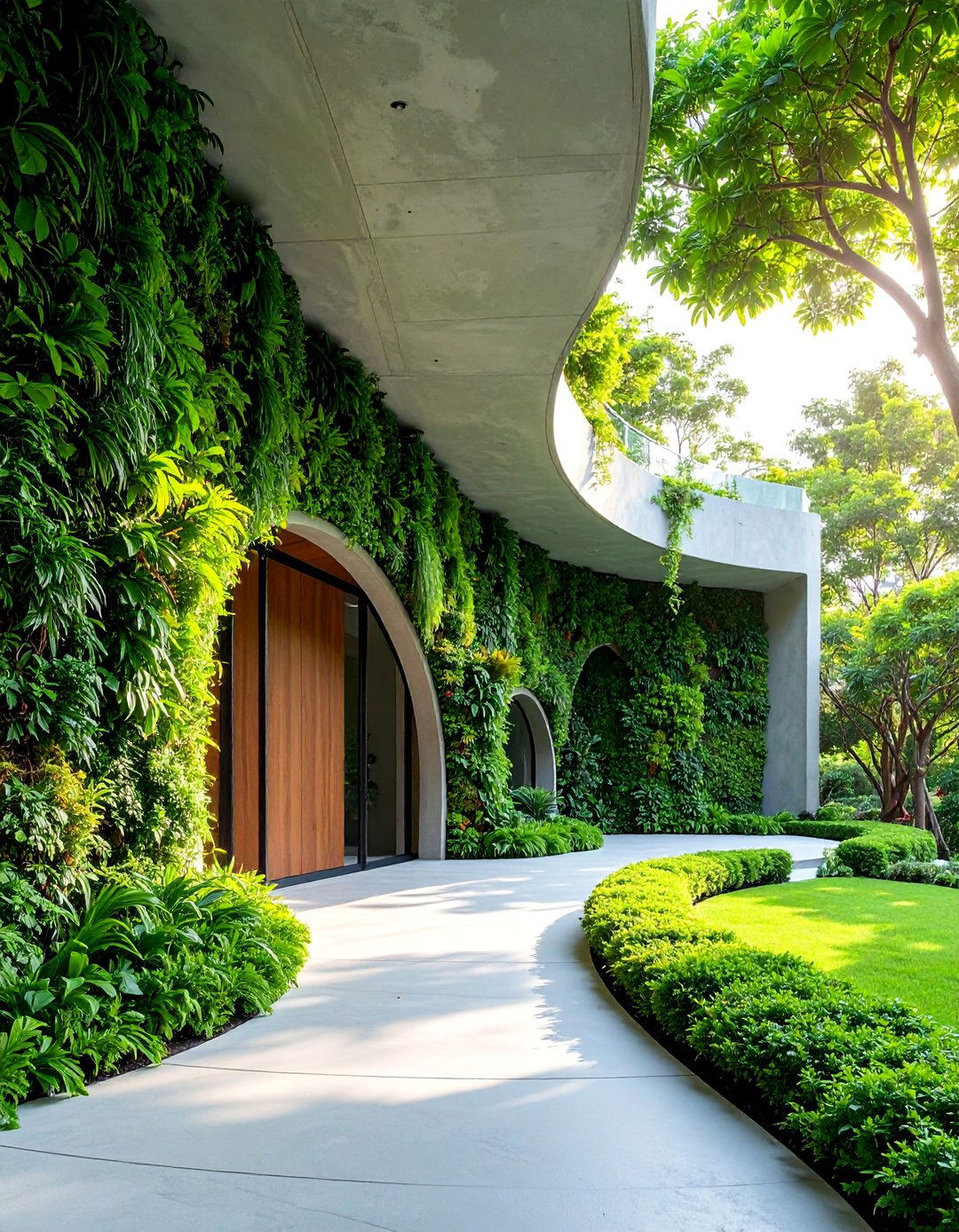 Curved Concrete Porch with Living Wall Features - 25 Modern Front Porch Ideas