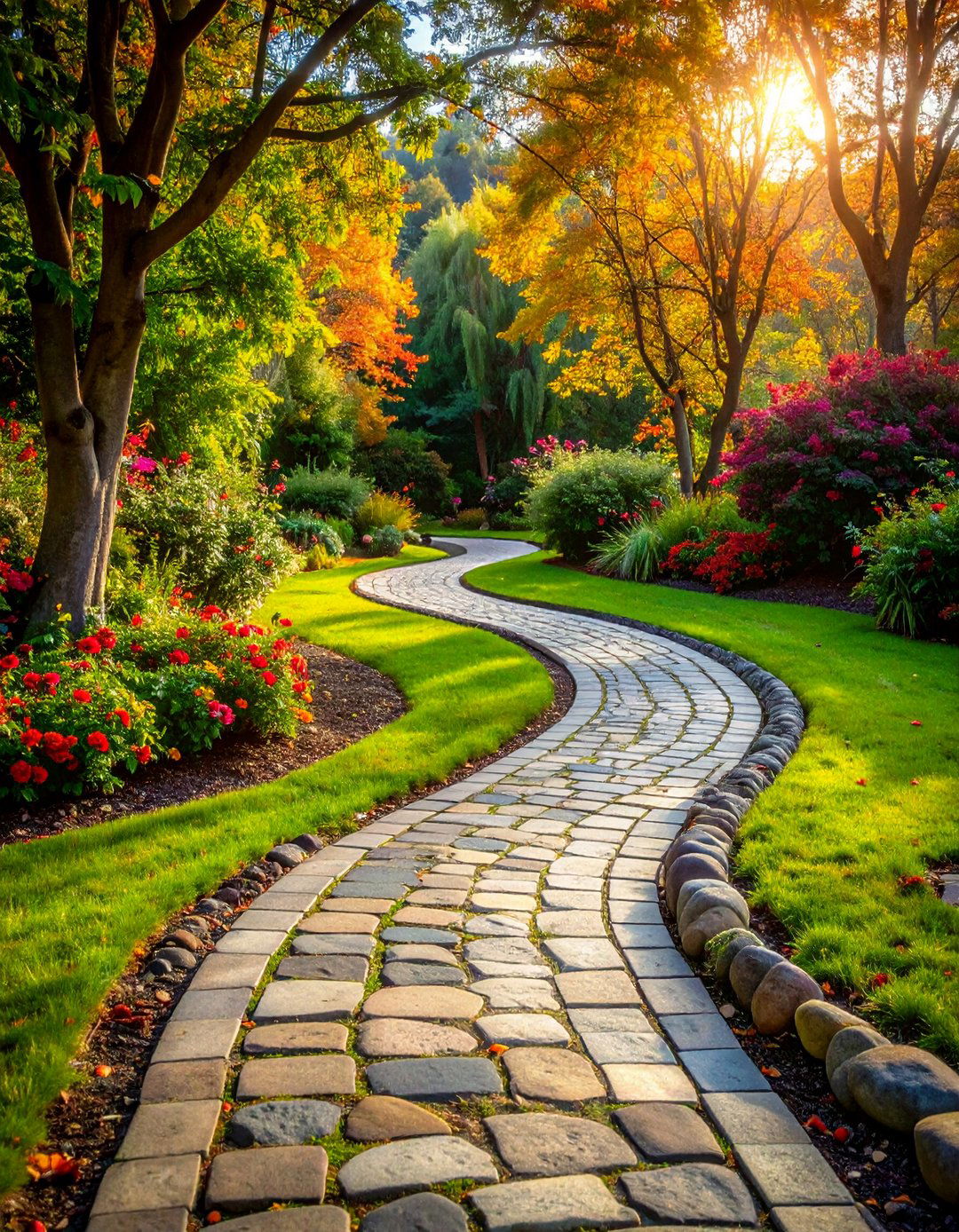 Curved Flagstone Walkway Following Natural Contours - 25 Flagstone Walkway Ideas