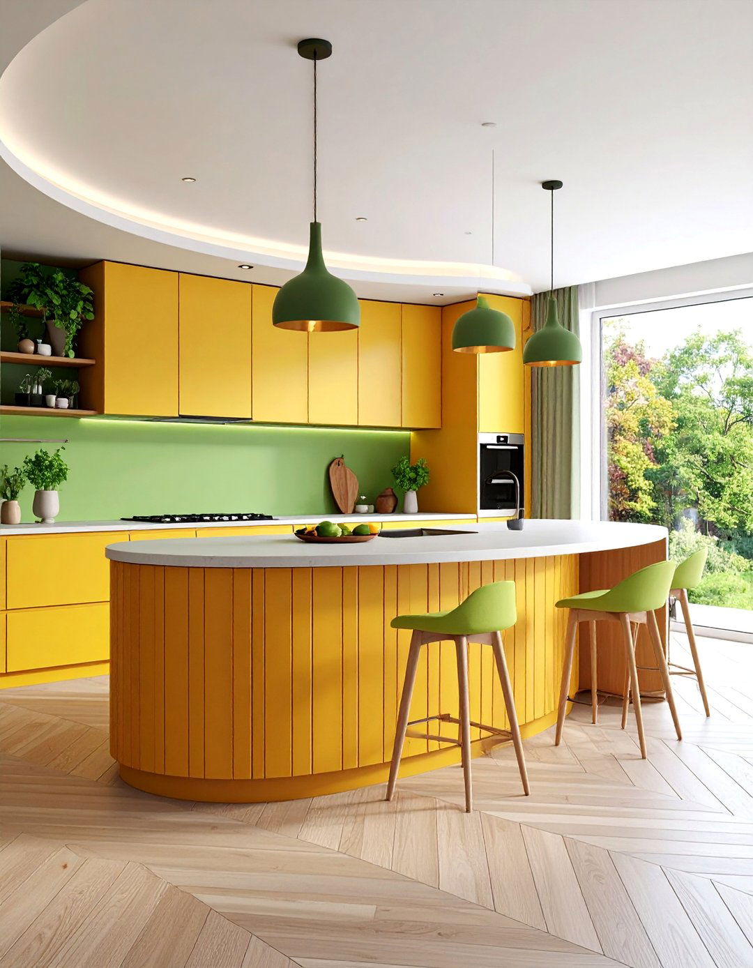Curved Flexible Wainscoting for Round Islands - 25 Kitchen Wainscoting Ideas