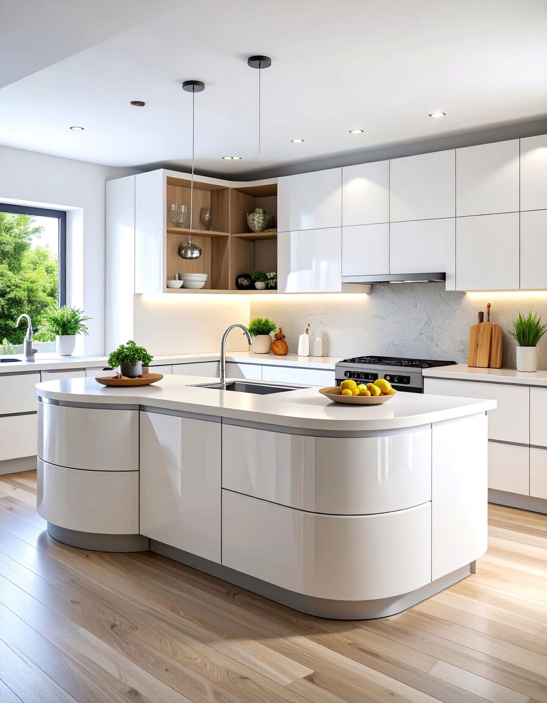 Curved Front Blind Corner Kitchen Cabinet with Gloss Finish - 25 Blind Corner Kitchen Cabinet Ideas