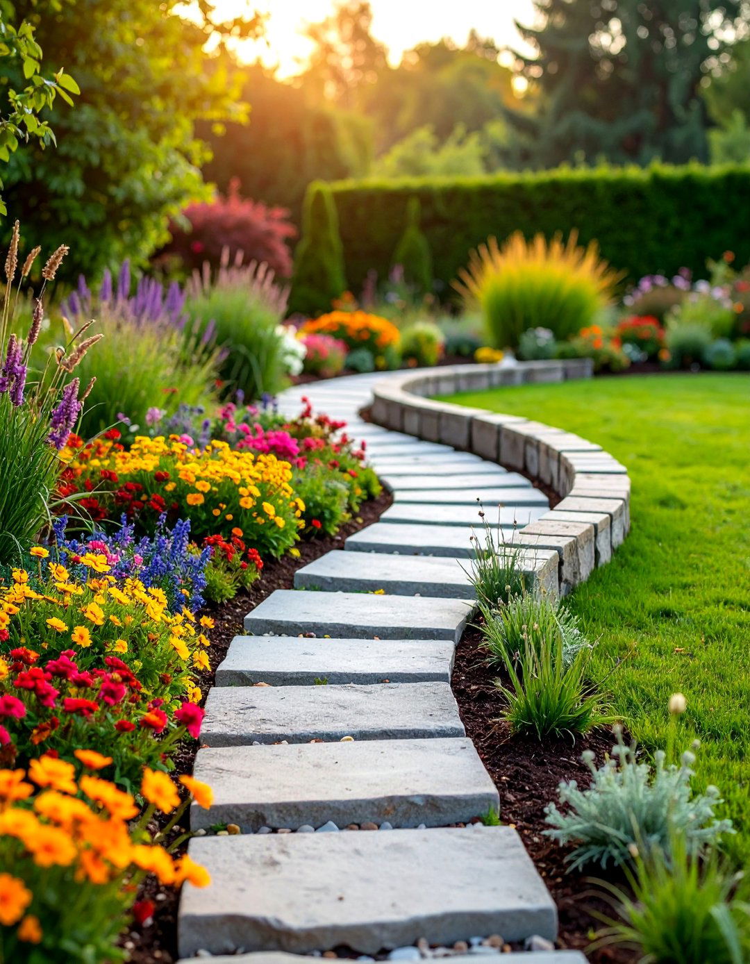 Curved Garden Border with Flowing Lines - 25 Cinder Block Garden Ideas