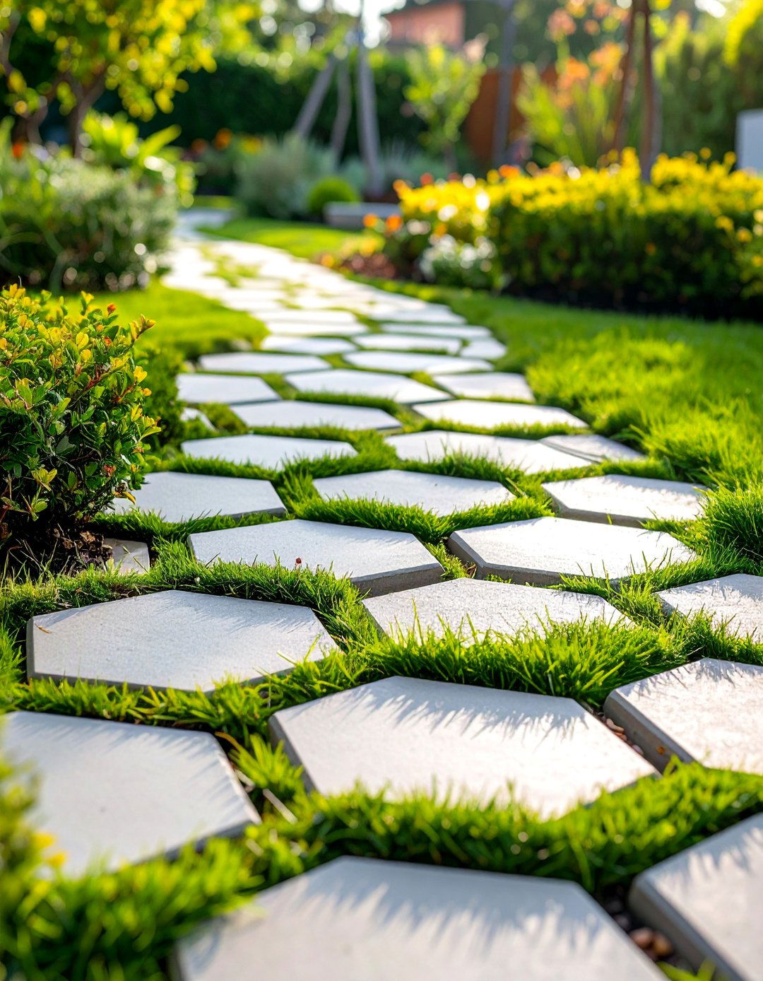 Curved Garden Path with Permeable Grass Pavers - 25 Curved Walkway Ideas