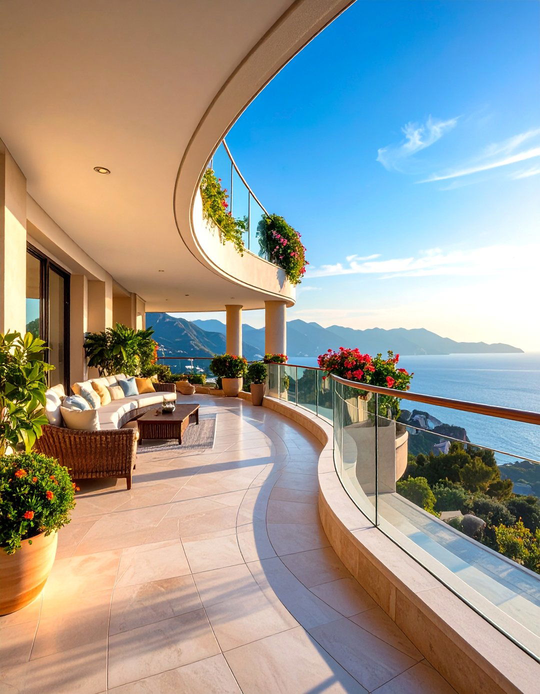 Curved Glass Balcony with Flowing Lines - 25 Glass Balcony Design Ideas