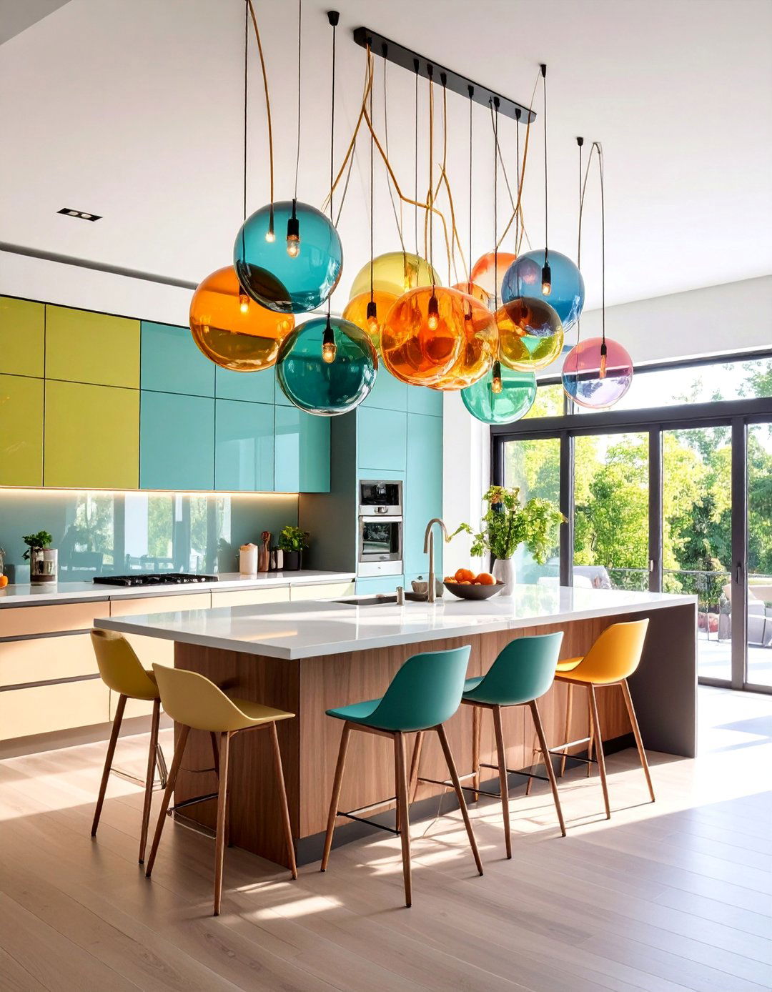 Curved Glass Bubble Chandelier - 25 Kitchen Island Lighting Ideas