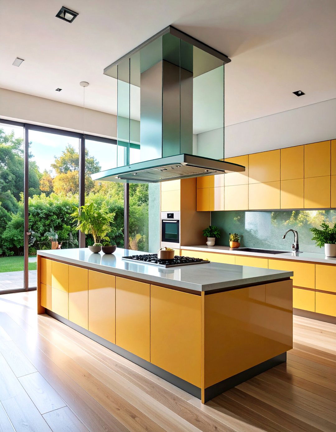Curved Glass Island Range Hood with Contemporary Design - 25 Range Hood Ideas