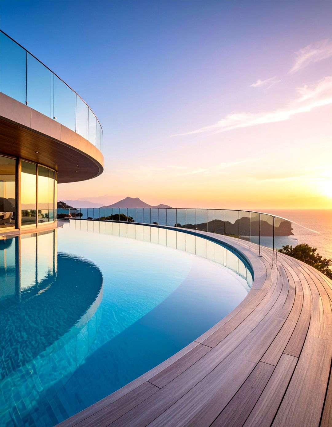 Curved Glass Pool Deck Railing Following Pool Shape - 25 Pool Deck Railing Ideas