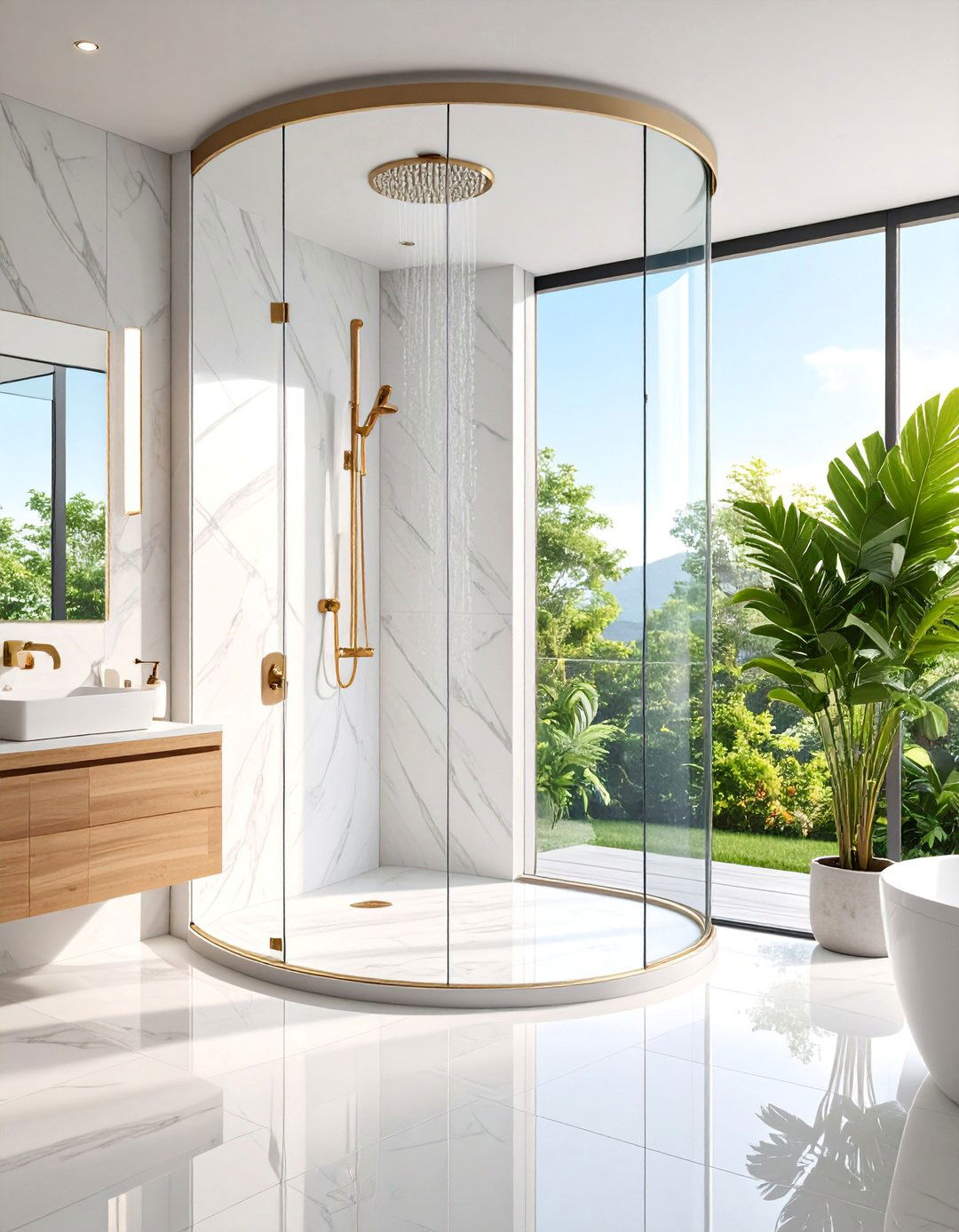 Curved Glass Shower Enclosure with Rounded Entry - 25 Small Shower Ideas