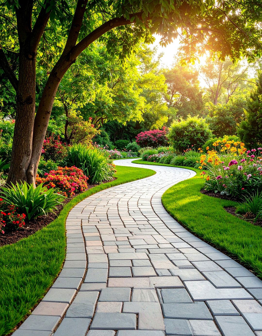 Curved Grey Paver Walkway with Natural Borders - 25 Grey Paver Walkway Ideas