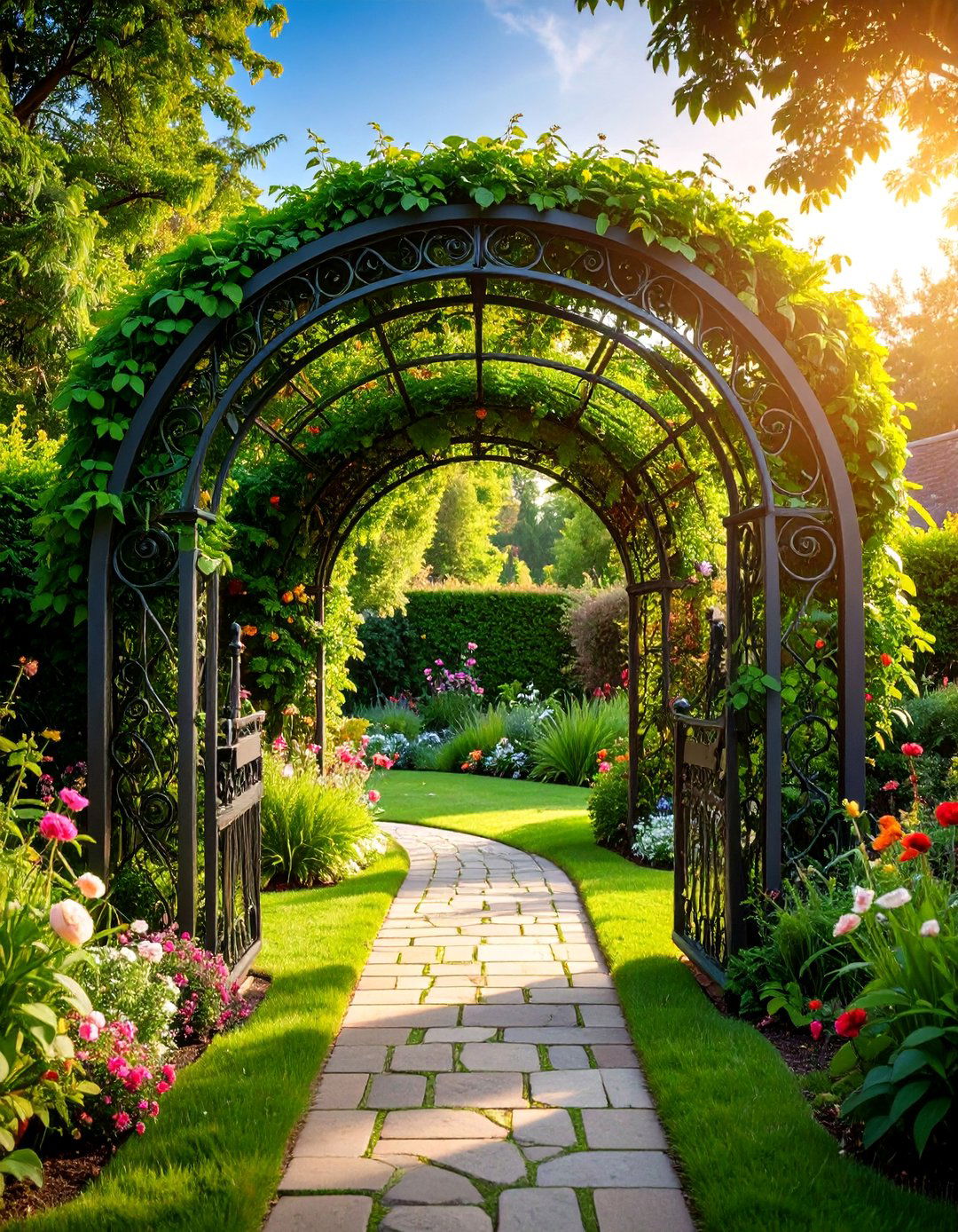 Curved Metal Arch with Romantic Garden Styling - 25 Garden Arch Ideas