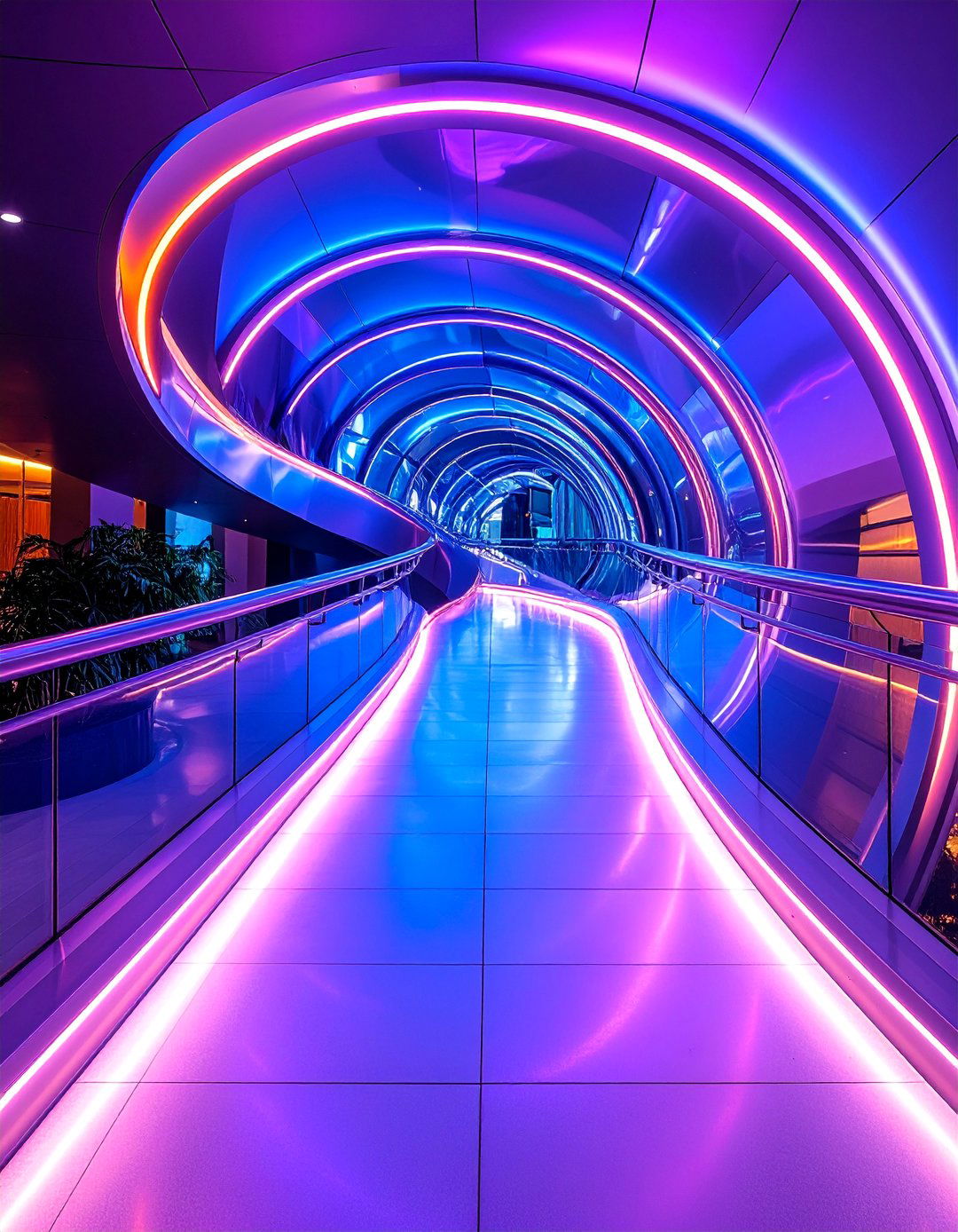 Curved Metal Staircase with LED Embedded Handrails - 25 Modern Staircases