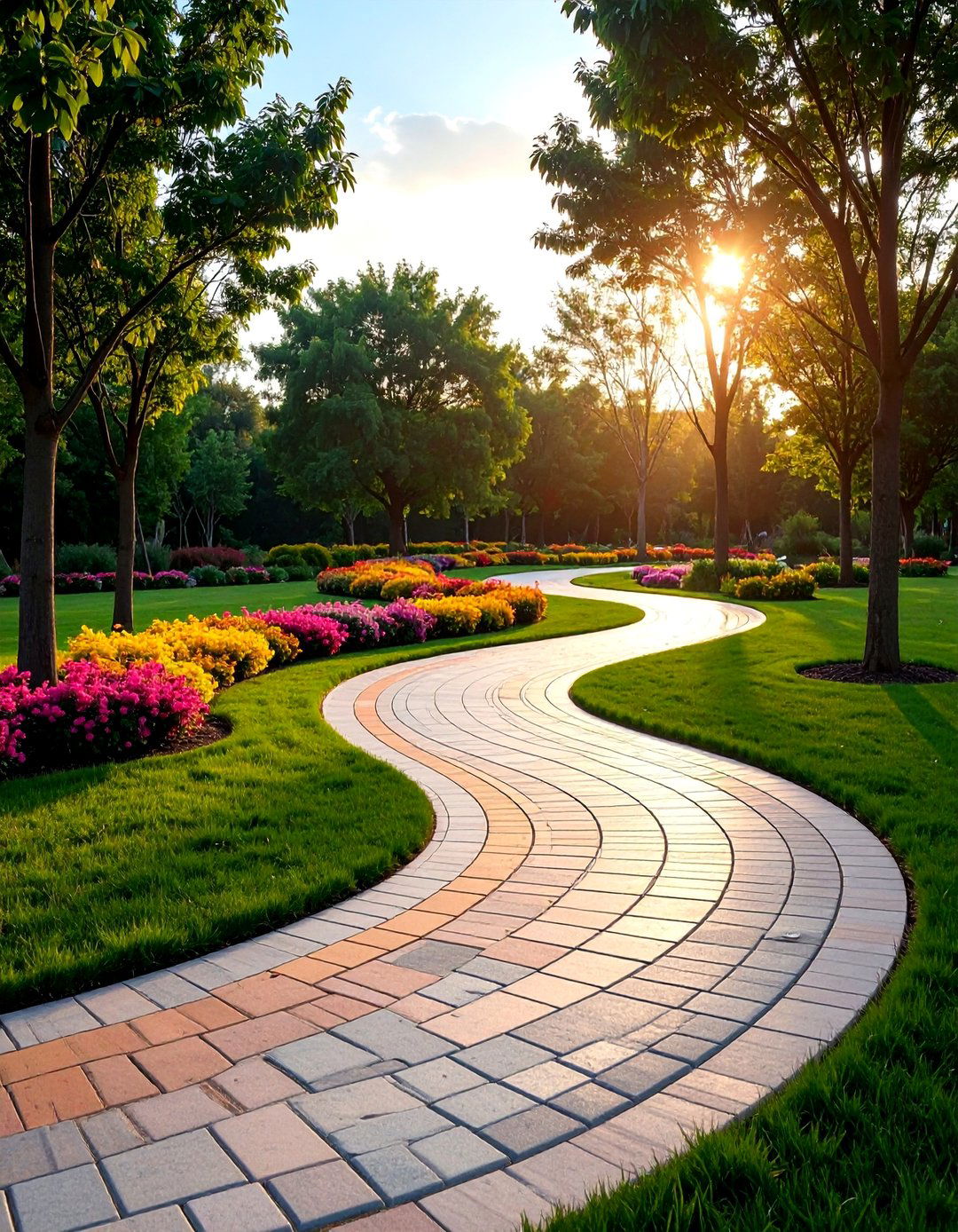 Curved Ribbon Concrete Paver Accent Walkway - 25 Concrete Paver Walkway Ideas